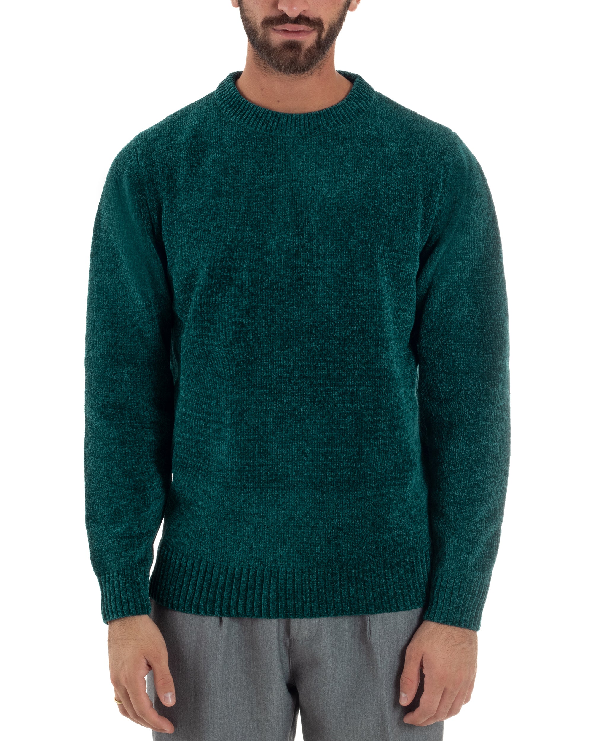 Maglioncino Uomo Ciniglia Regular Fit Maglia Basic Petrolio M3053A