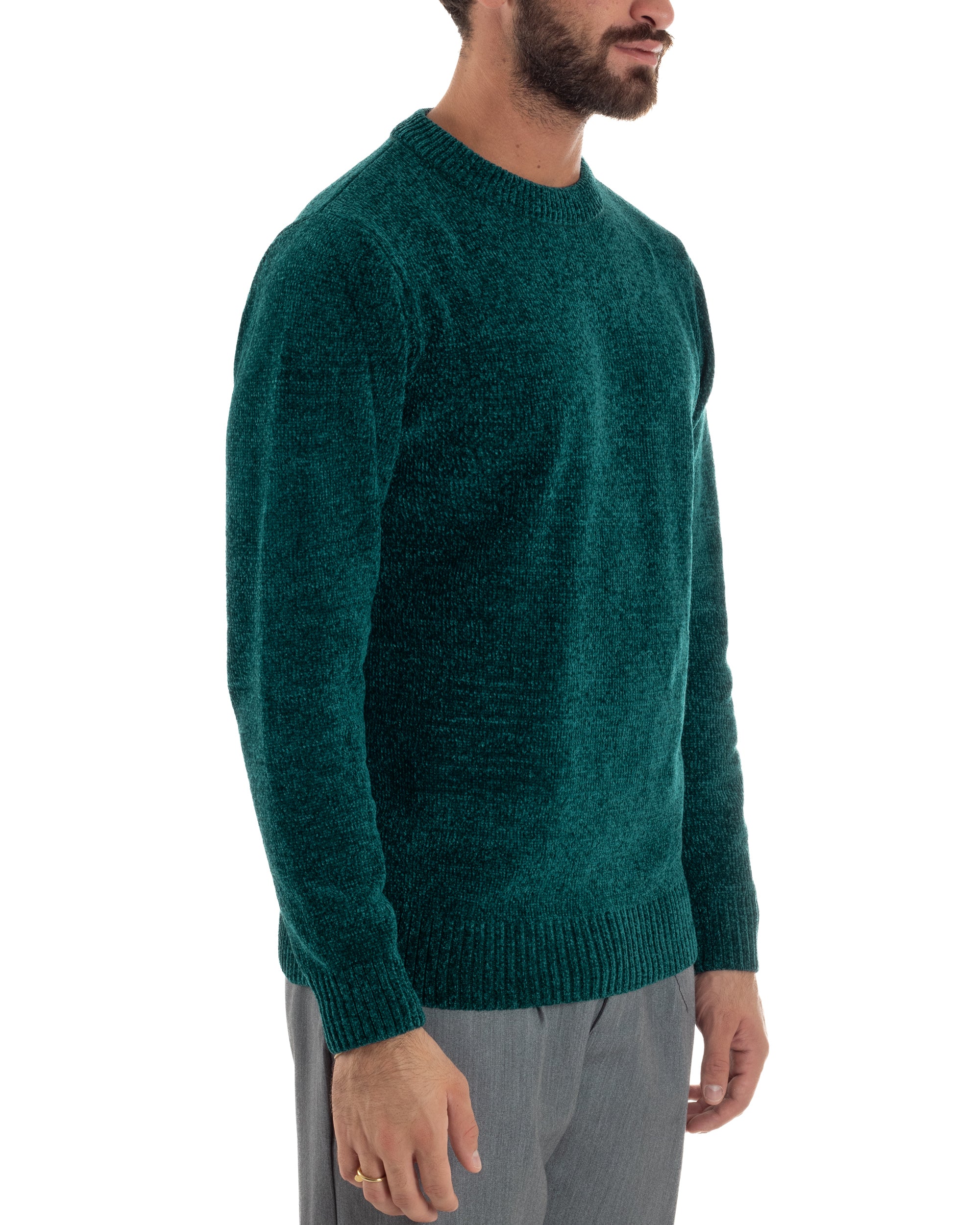 Maglioncino Uomo Ciniglia Regular Fit Maglia Basic Petrolio M3053A