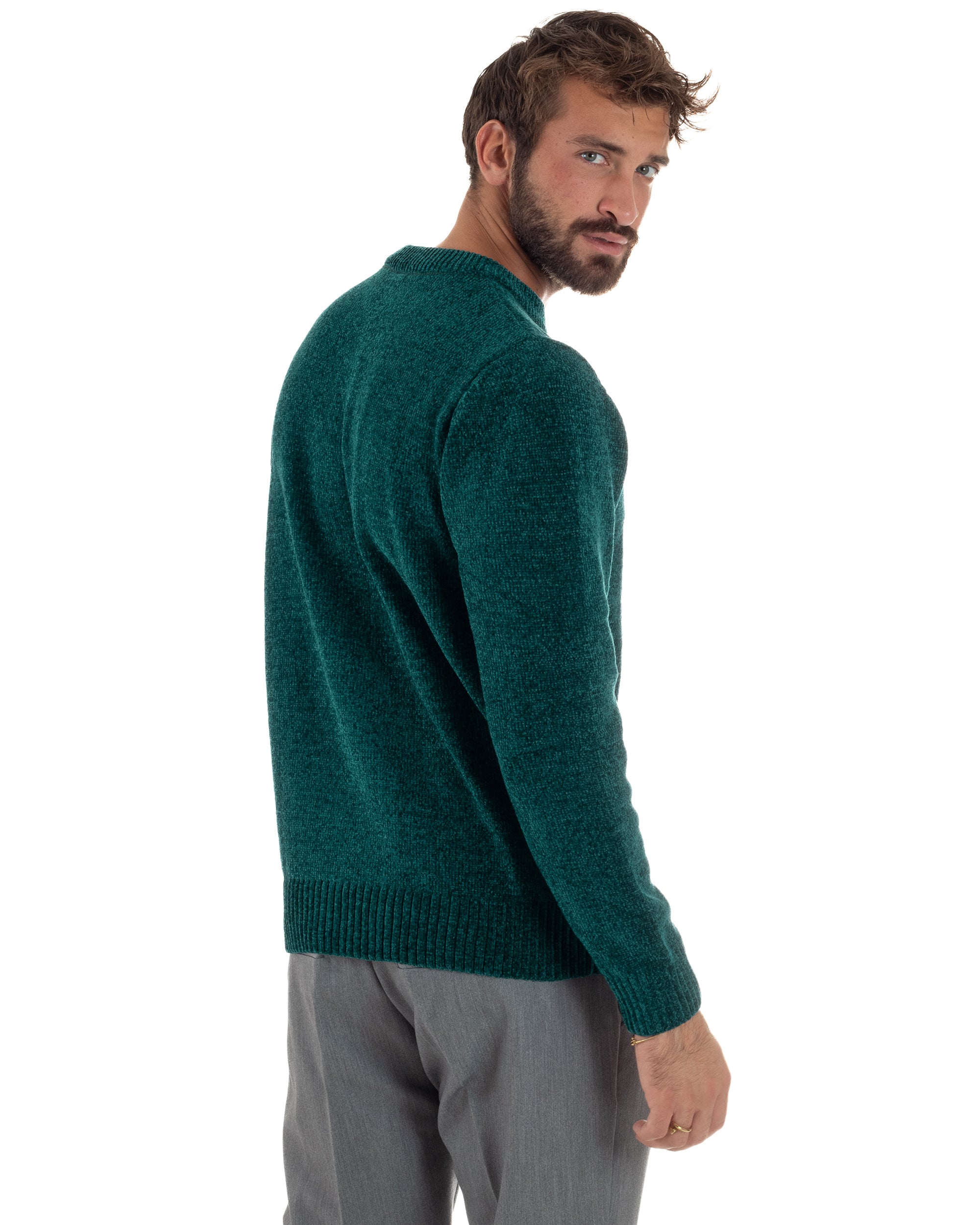 Maglioncino Uomo Ciniglia Regular Fit Maglia Basic Petrolio M3053A