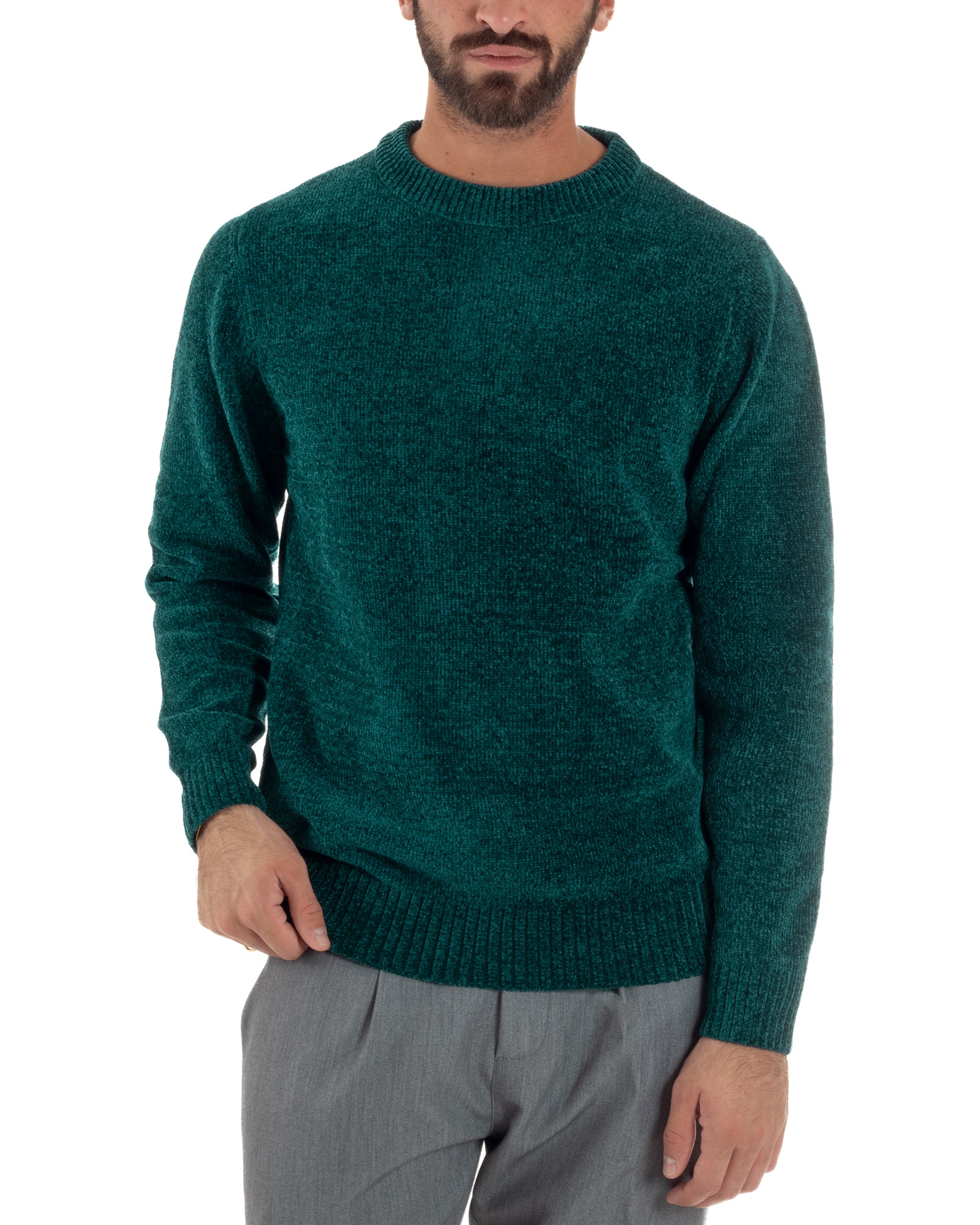 Maglioncino Uomo Ciniglia Regular Fit Maglia Basic Petrolio M3053A