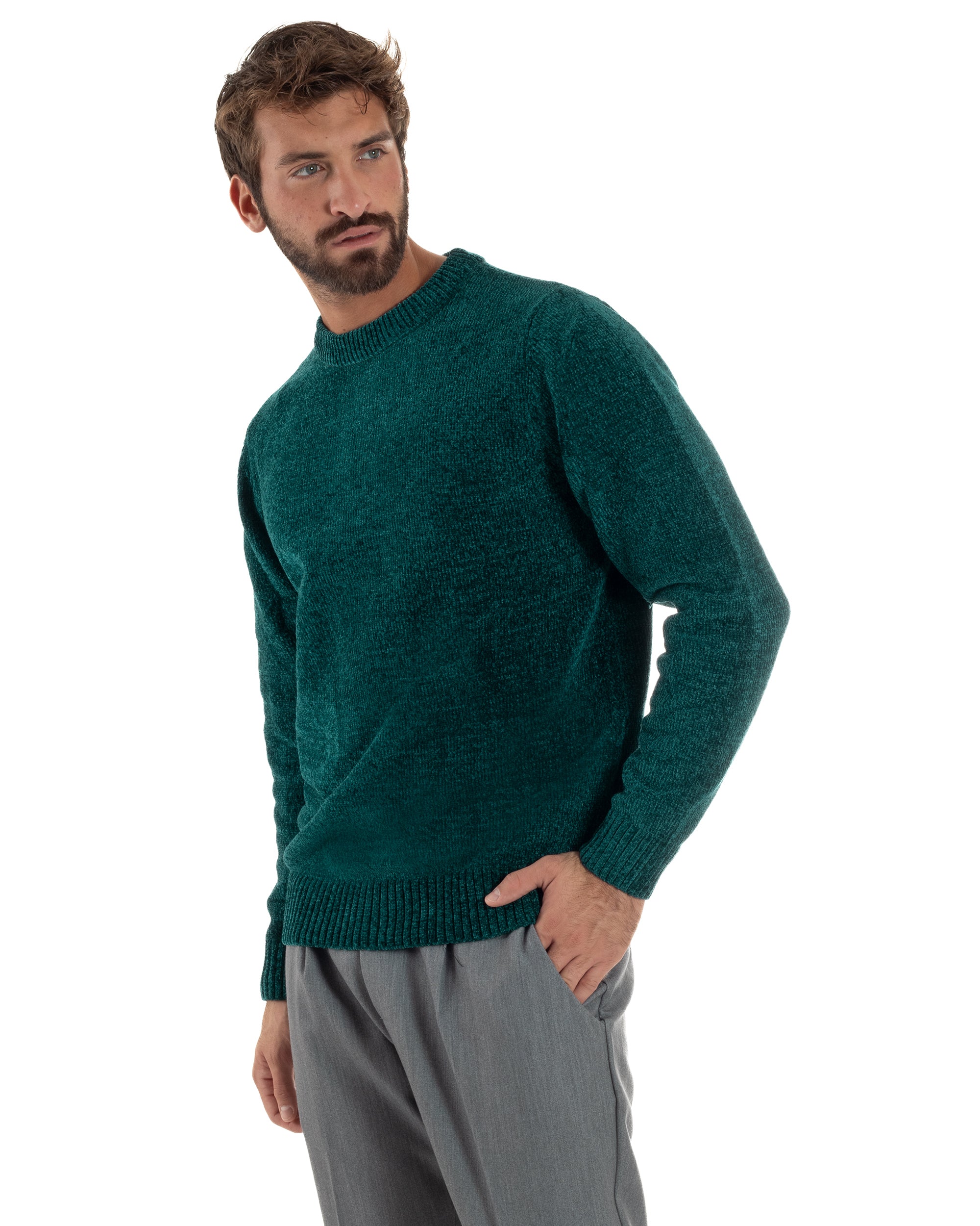 Maglioncino Uomo Ciniglia Regular Fit Maglia Basic Petrolio M3053A
