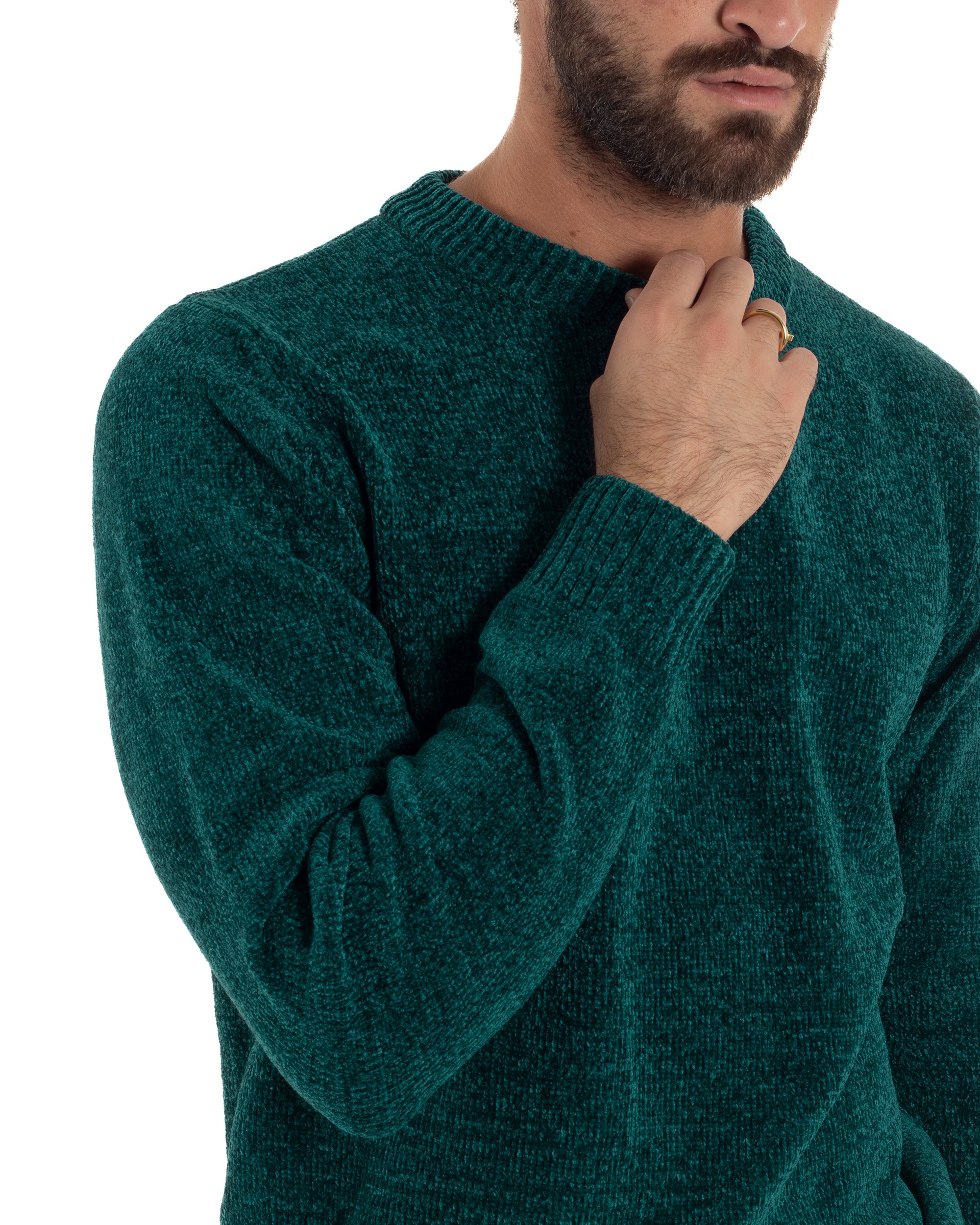 Maglioncino Uomo Ciniglia Regular Fit Maglia Basic Petrolio M3053A