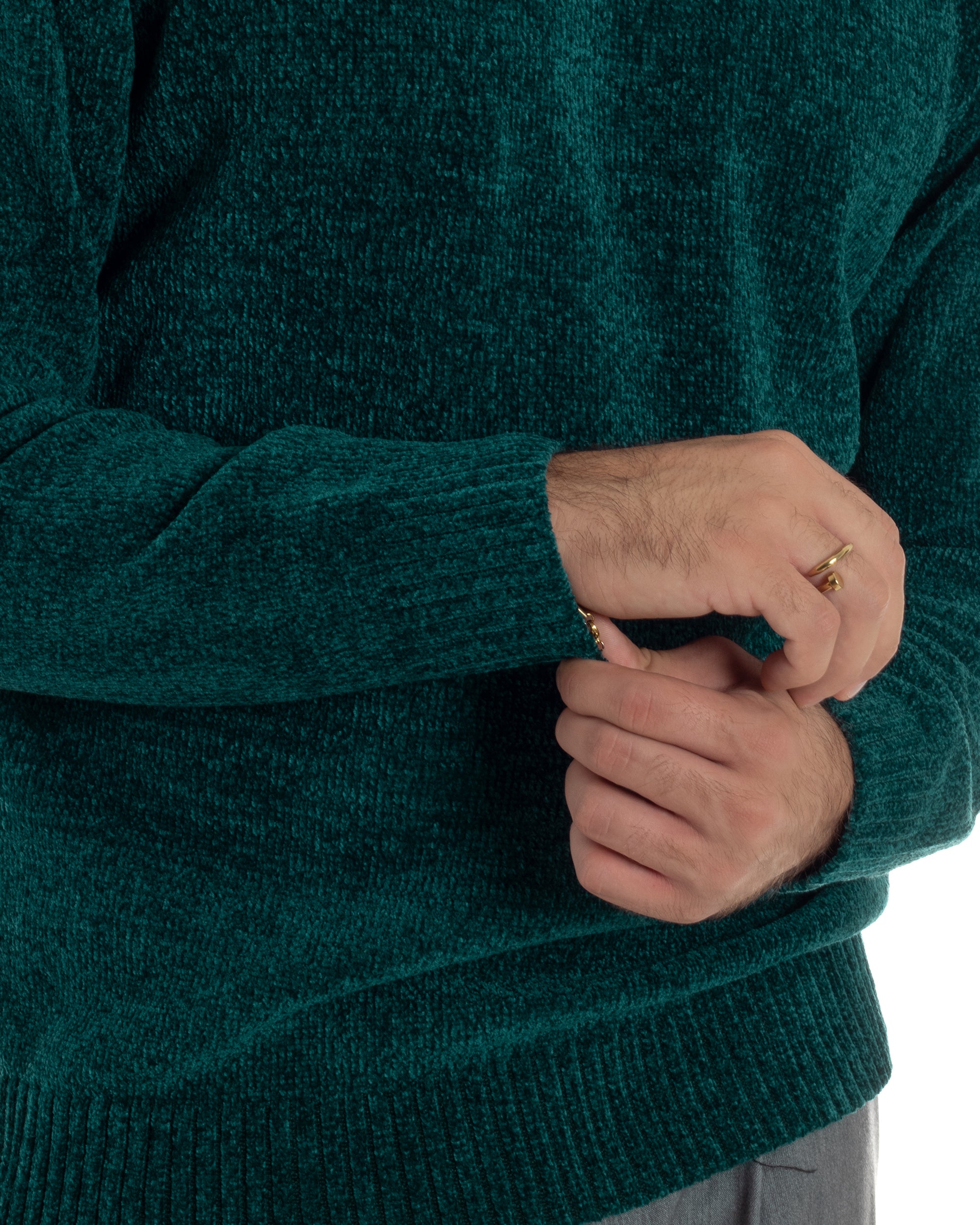 Maglioncino Uomo Ciniglia Regular Fit Maglia Basic Petrolio M3053A