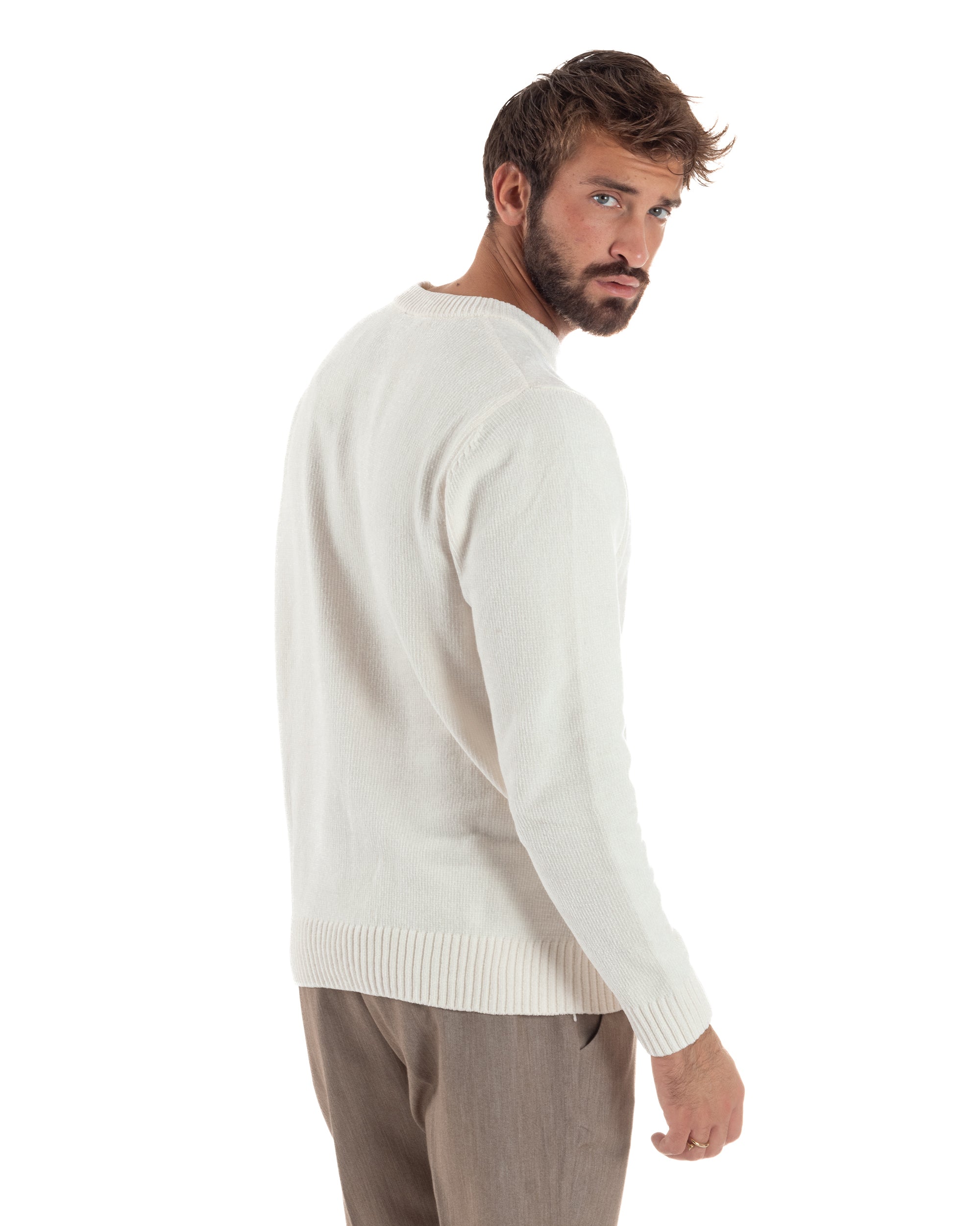 Maglioncino Uomo Ciniglia Regular Fit Maglia Basic Bianco M3059A