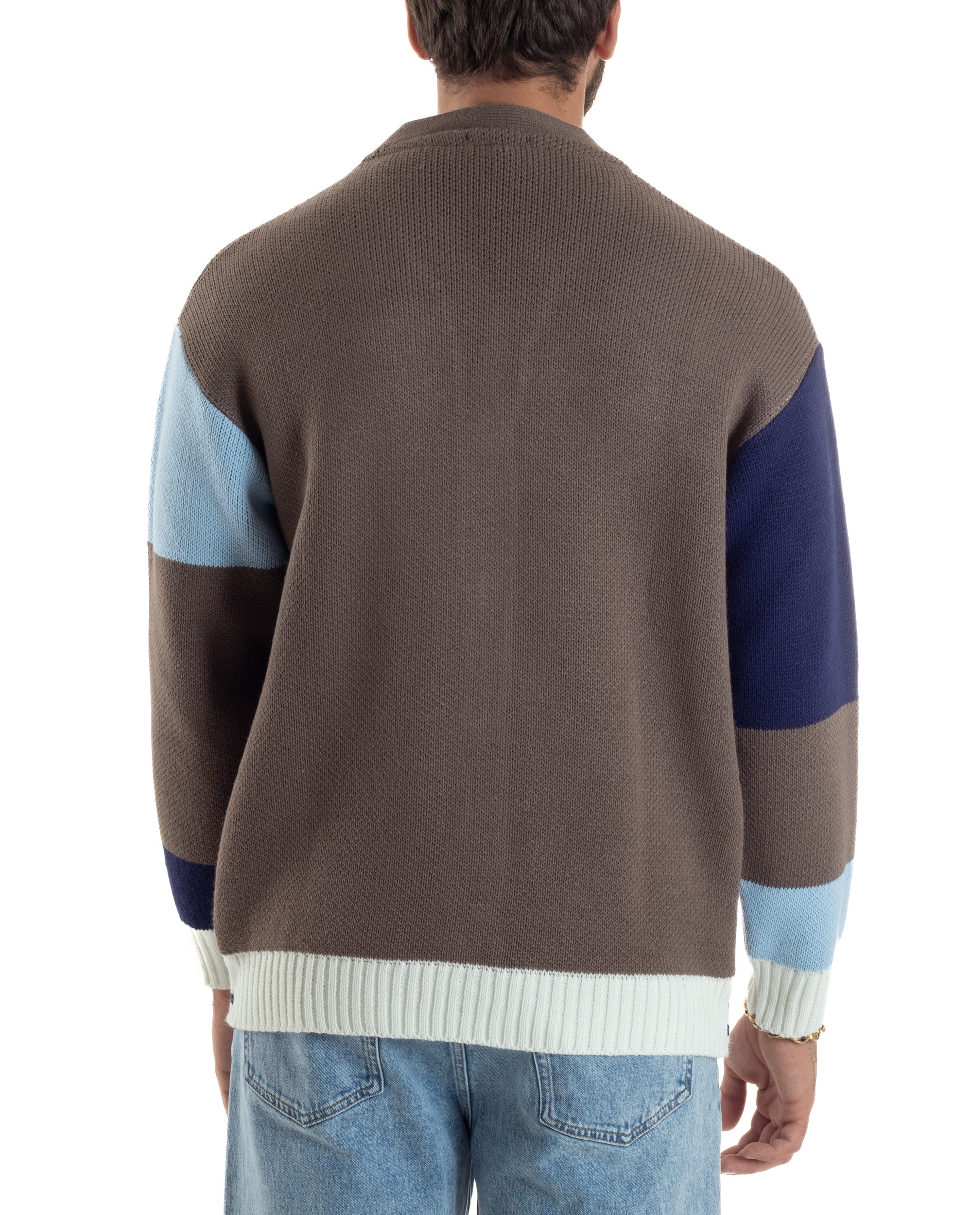 Cardigan Uomo Maniche Raglan Fantasia Multicolore BlackSunday Marrone M3060A