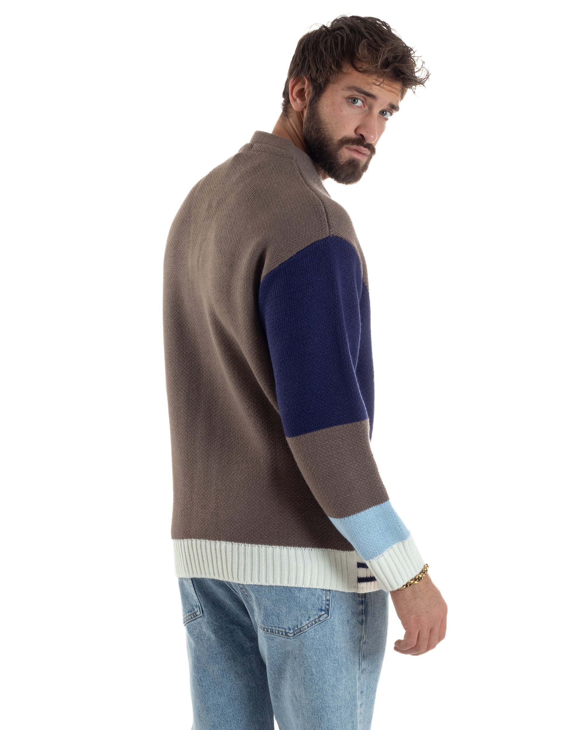 Cardigan Uomo Maniche Raglan Fantasia Multicolore BlackSunday Marrone M3060A