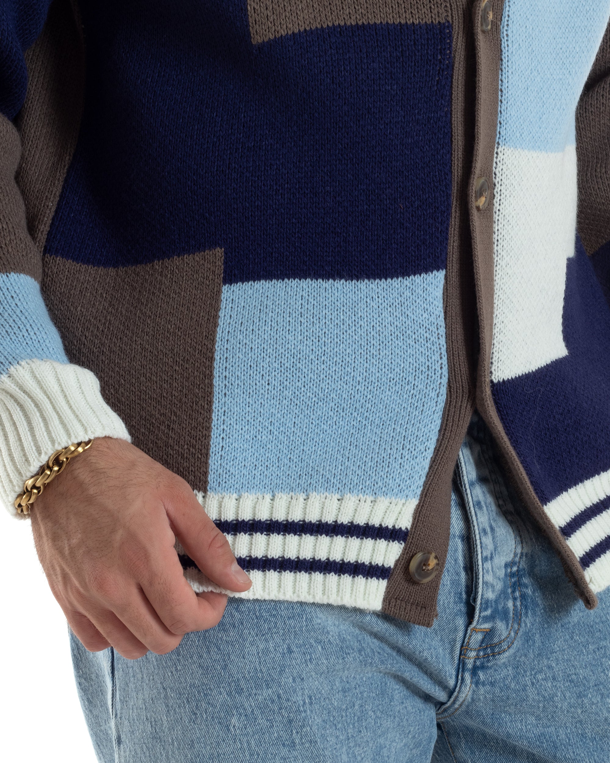 Cardigan Uomo Maniche Raglan Fantasia Multicolore BlackSunday Marrone M3060A