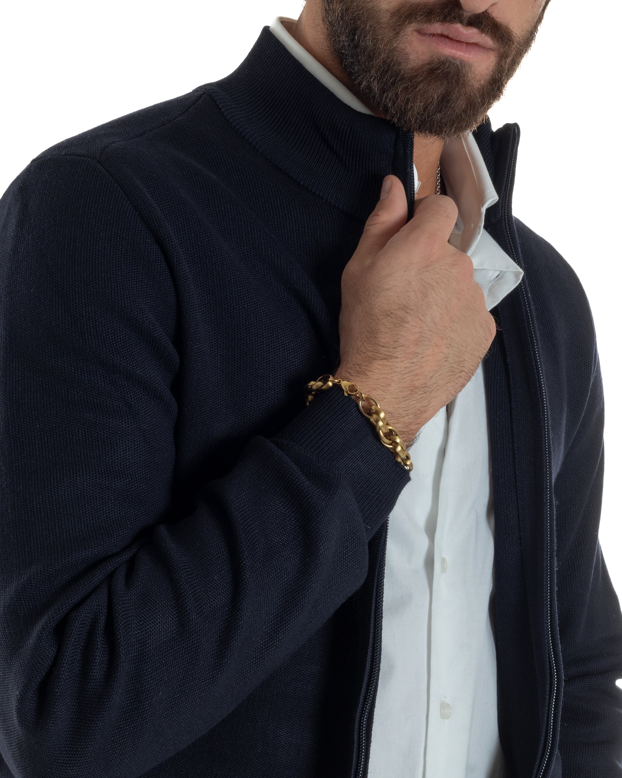 Cardigan Uomo Giacca Comoda Calda Maglioncino Con Collo Zip Blu M3061A