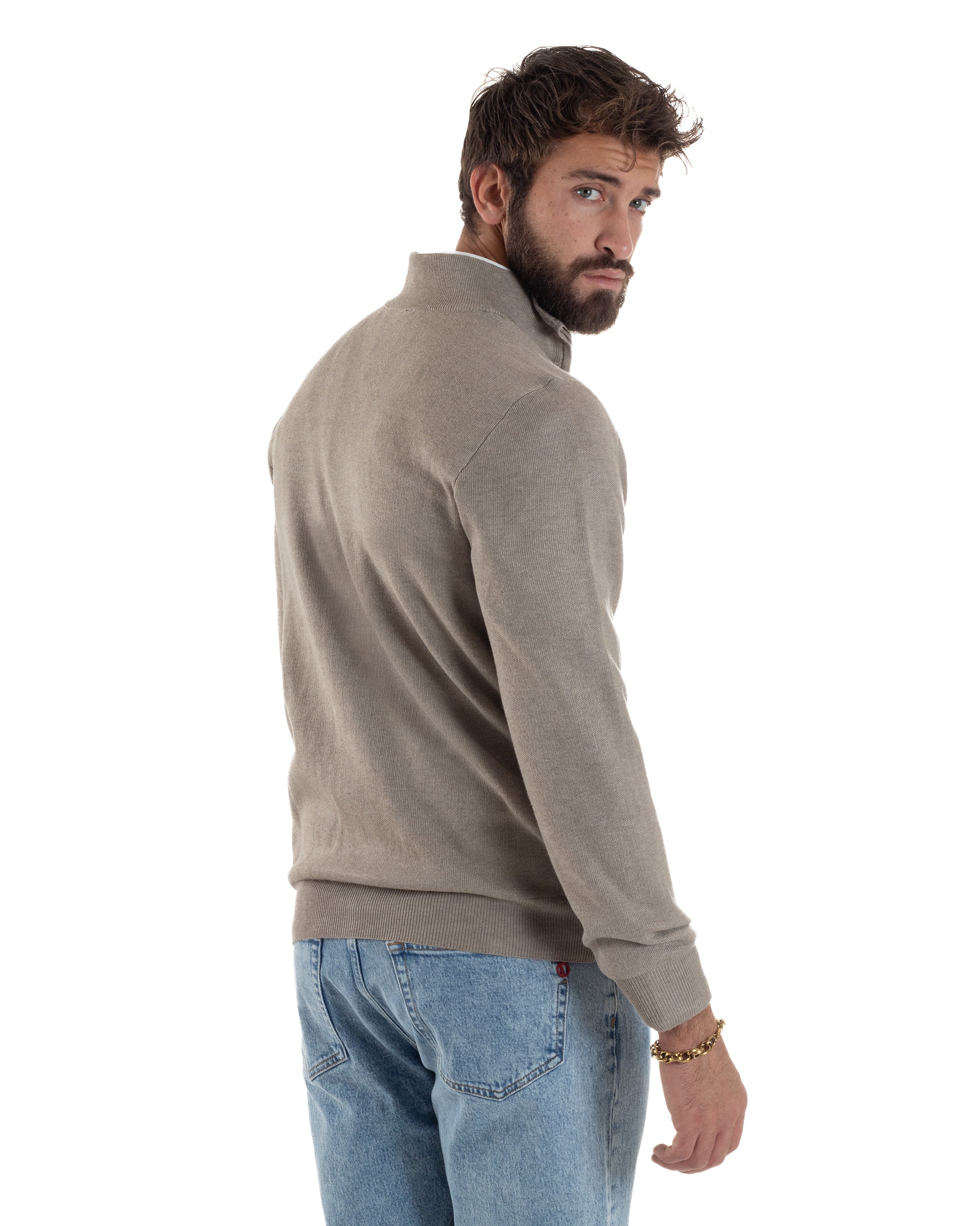 Cardigan Uomo Giacca Comoda Calda Maglioncino Con Collo Zip Beige M3062A