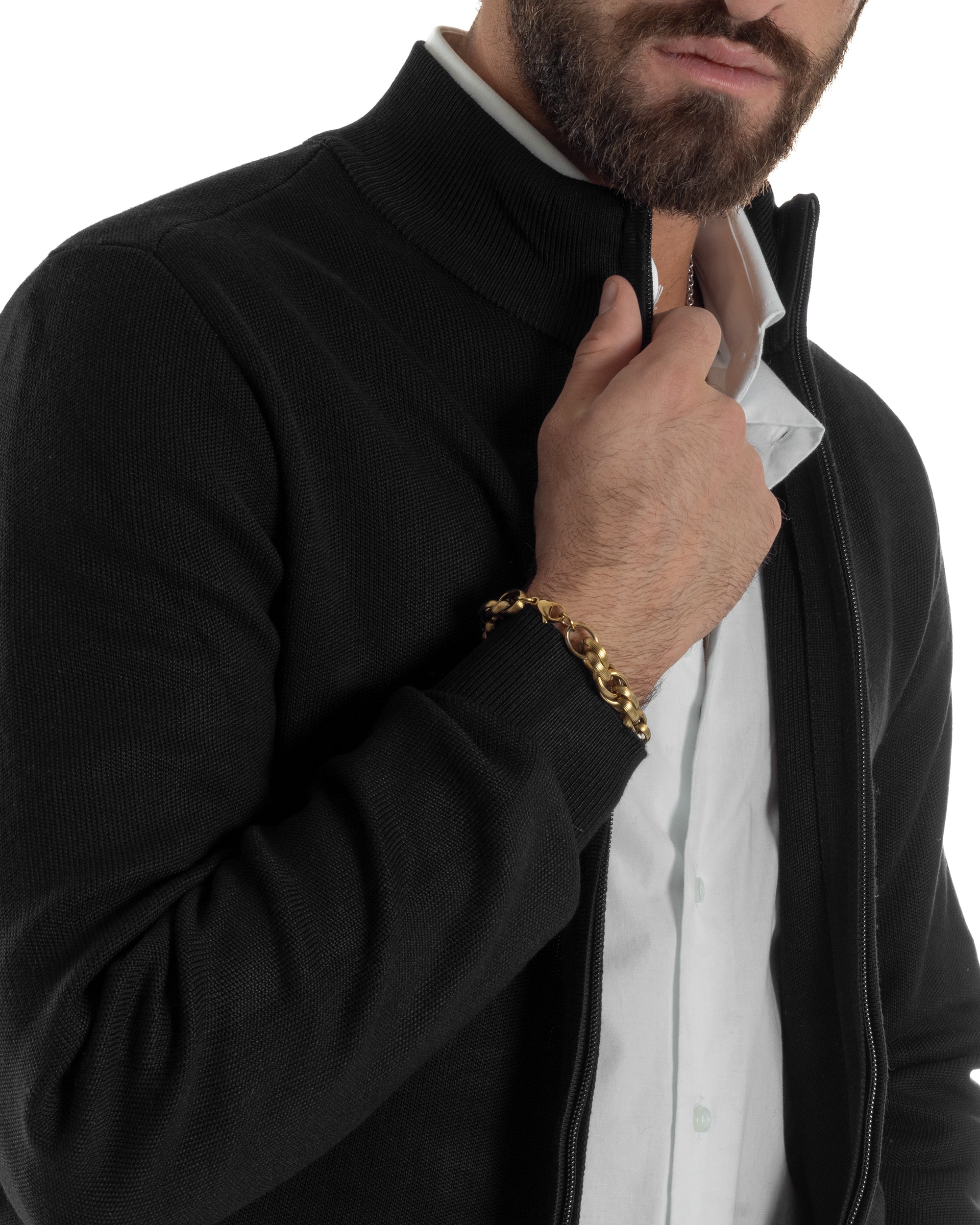 Cardigan Uomo Giacca Comoda Calda Maglioncino Con Collo Zip Nero M3063A