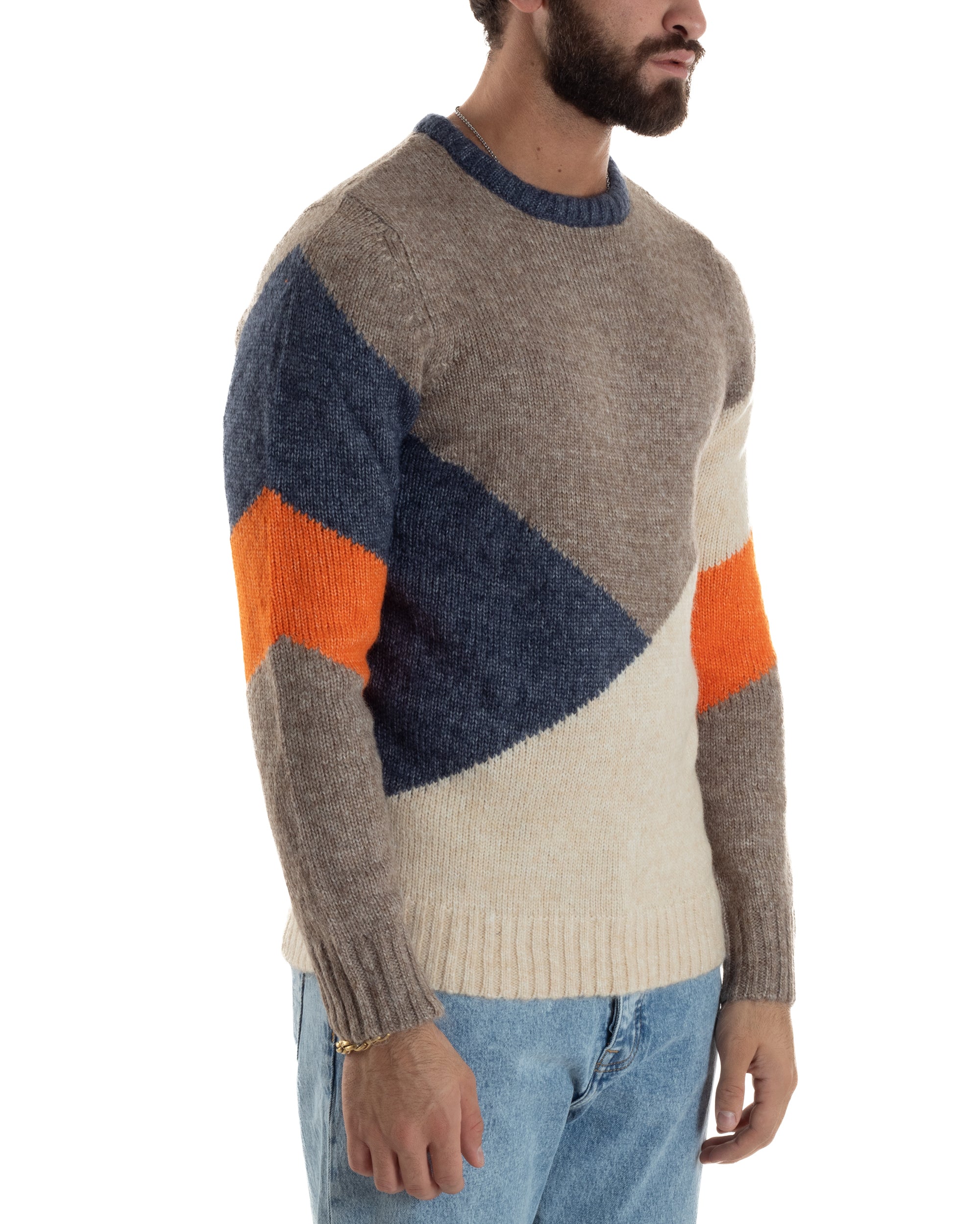 Maglioncino Uomo Maglia Girocollo Fantasia Multicolore Beige Over-D OE1F2W5M39