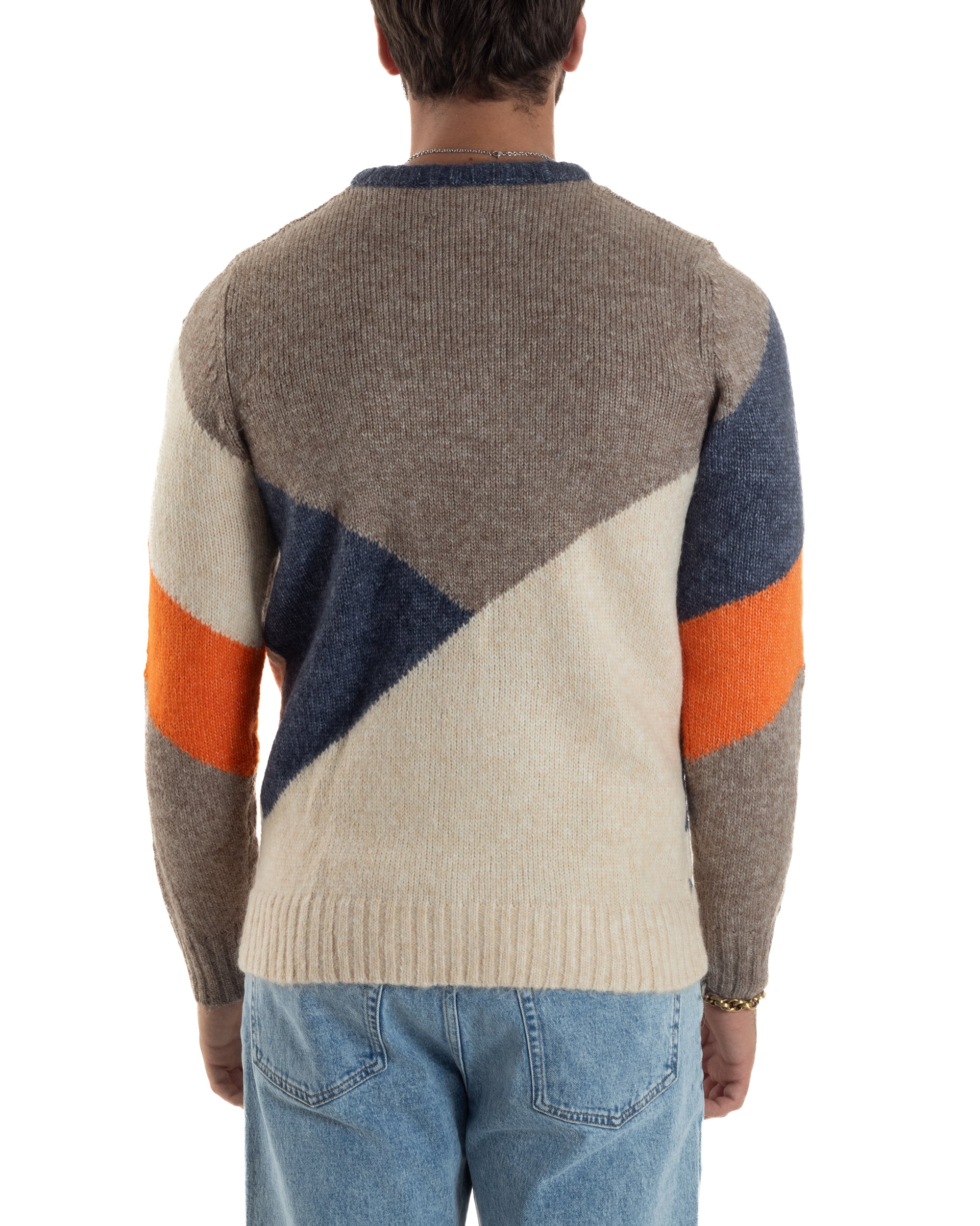 Maglioncino Uomo Maglia Girocollo Fantasia Multicolore Beige Over-D OE1F2W5M39