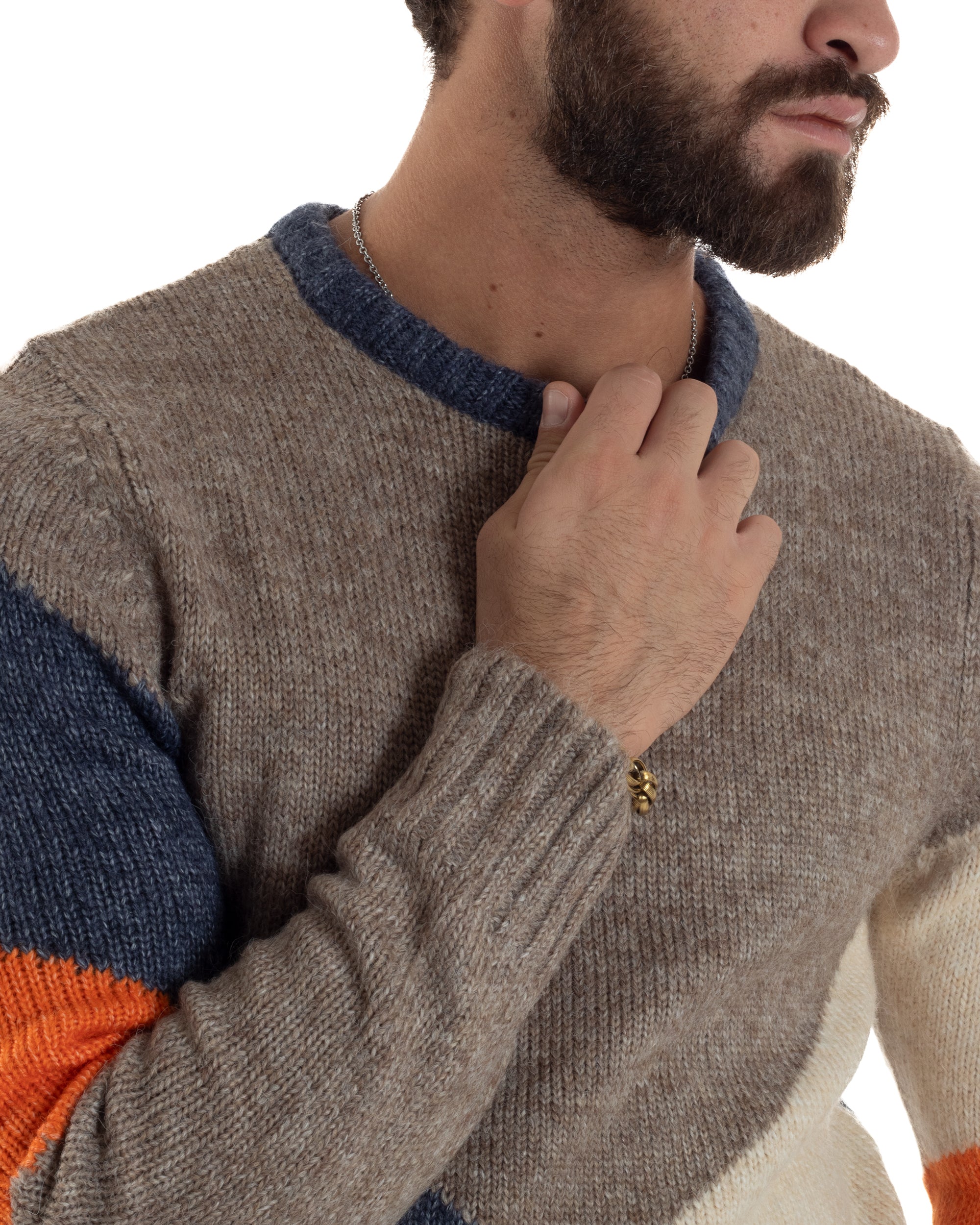 Maglioncino Uomo Maglia Girocollo Fantasia Multicolore Beige Over-D OE1F2W5M39