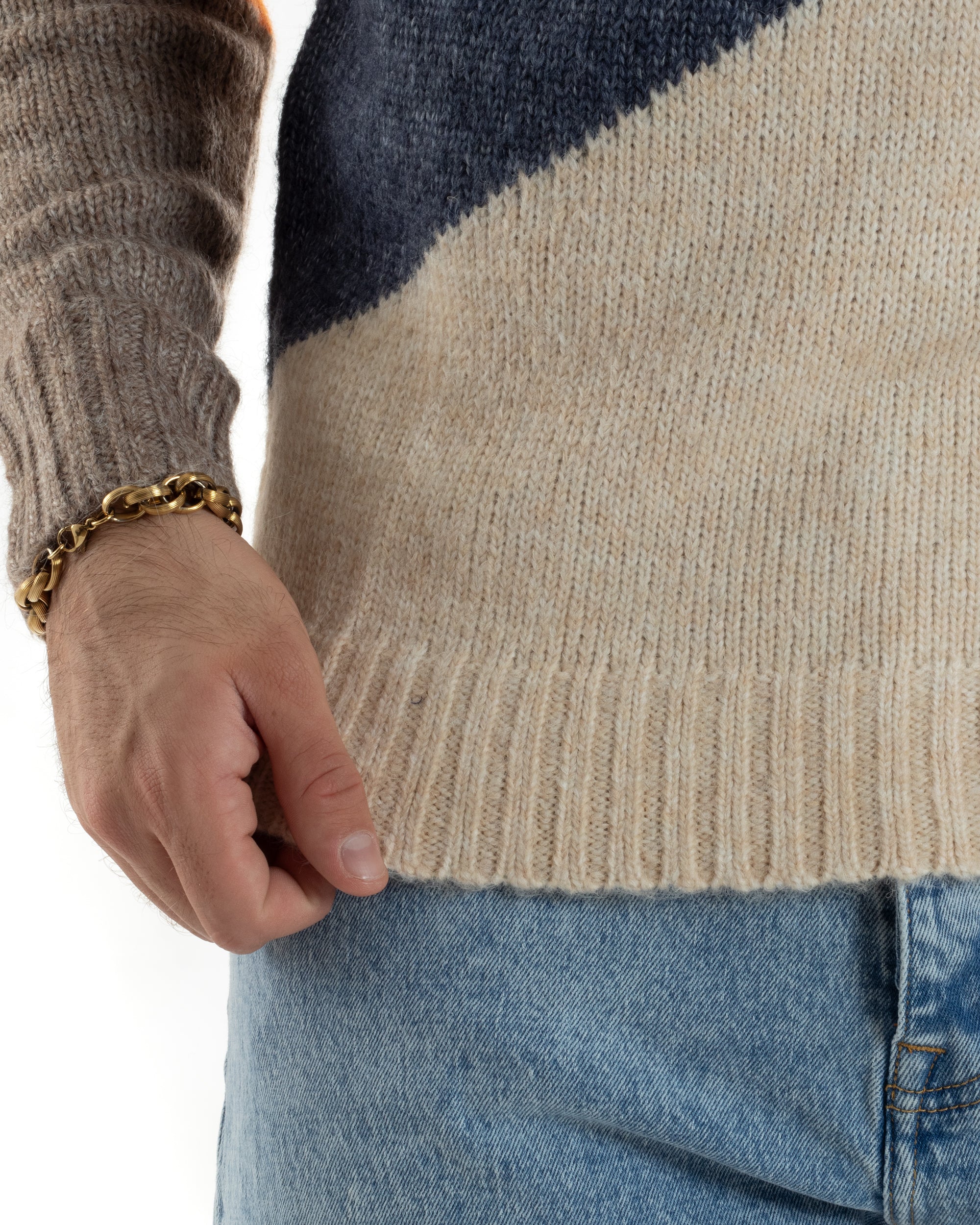 Maglioncino Uomo Maglia Girocollo Fantasia Multicolore Beige Over-D OE1F2W5M39