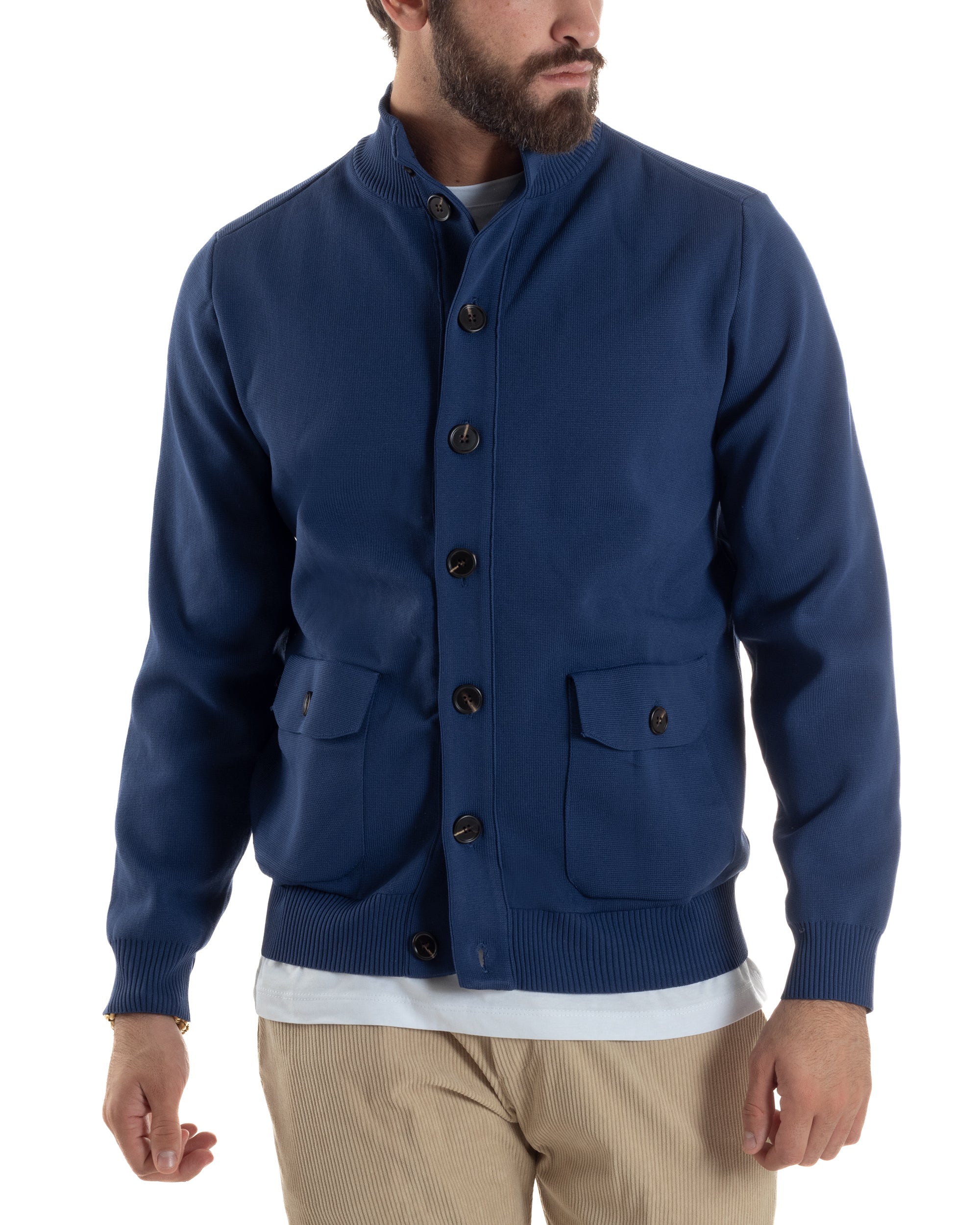 Cardigan Uomo Maglia Con Collo Bottoni Giacca Blu Over-D OE1F2W5M91