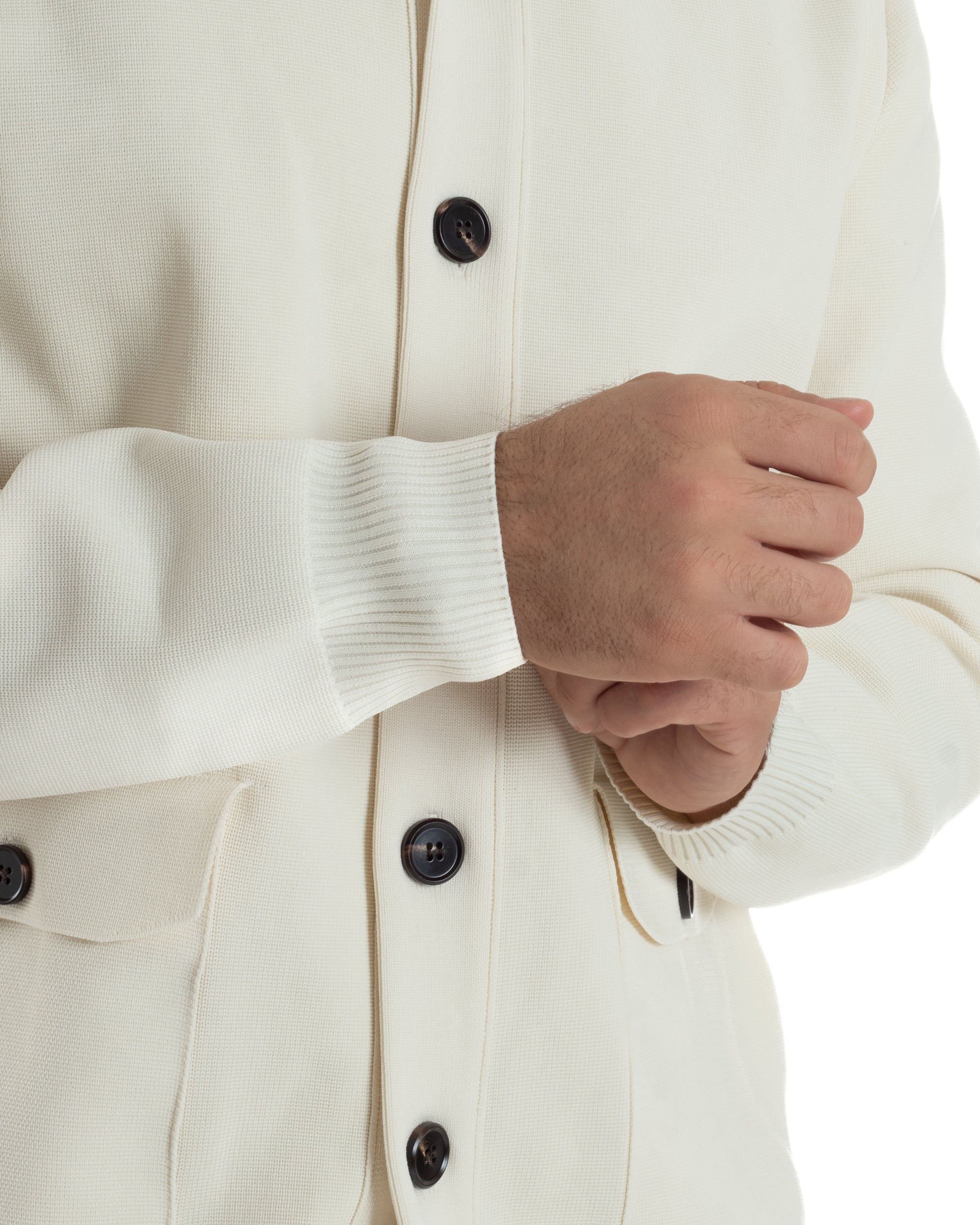 Cardigan Uomo Maglia Con Collo Bottoni Giacca Panna Over-D OE1F2W5M91