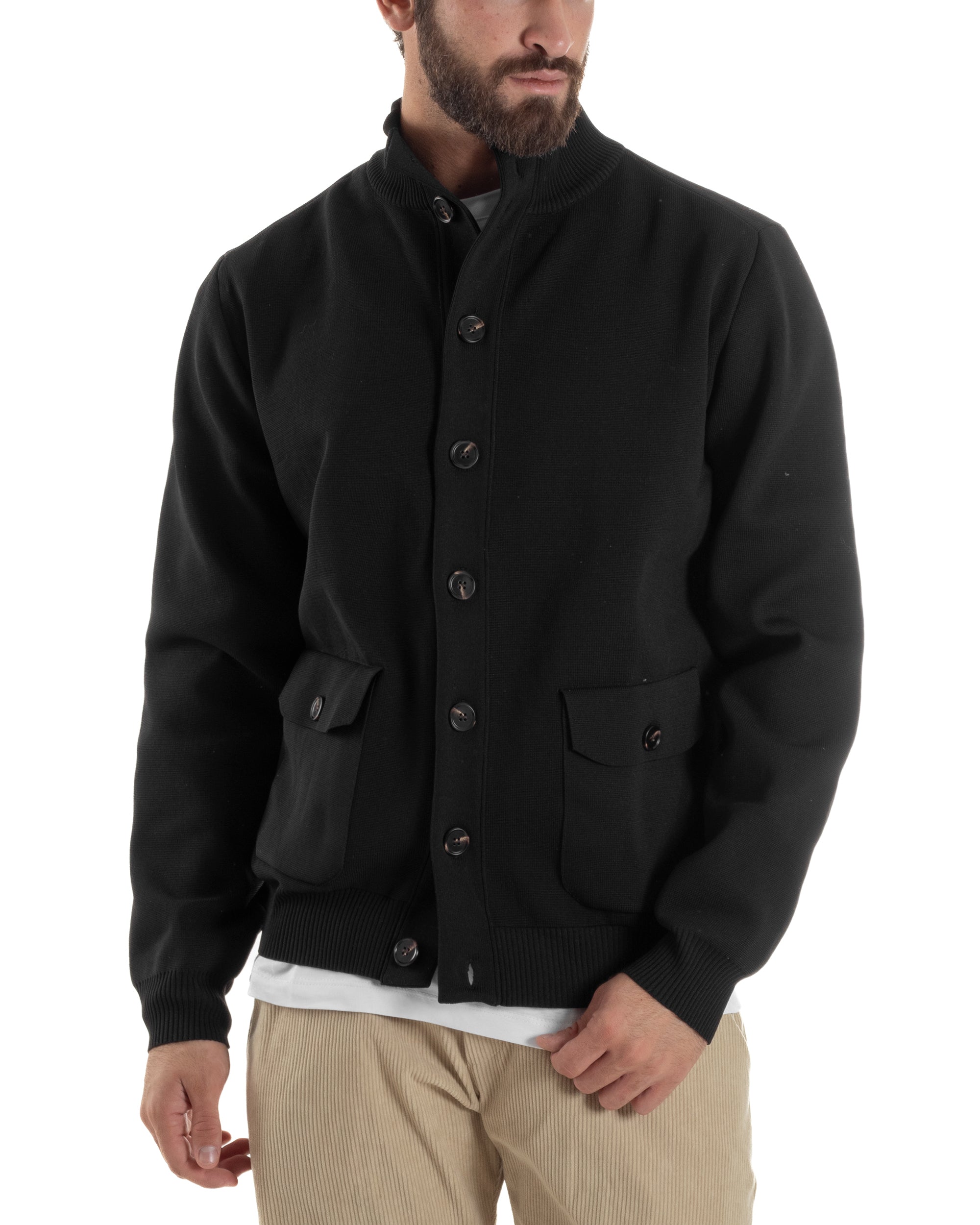 Cardigan Uomo Maglia Con Collo Bottoni Giacca Nero Over-D OE1F2W5M91