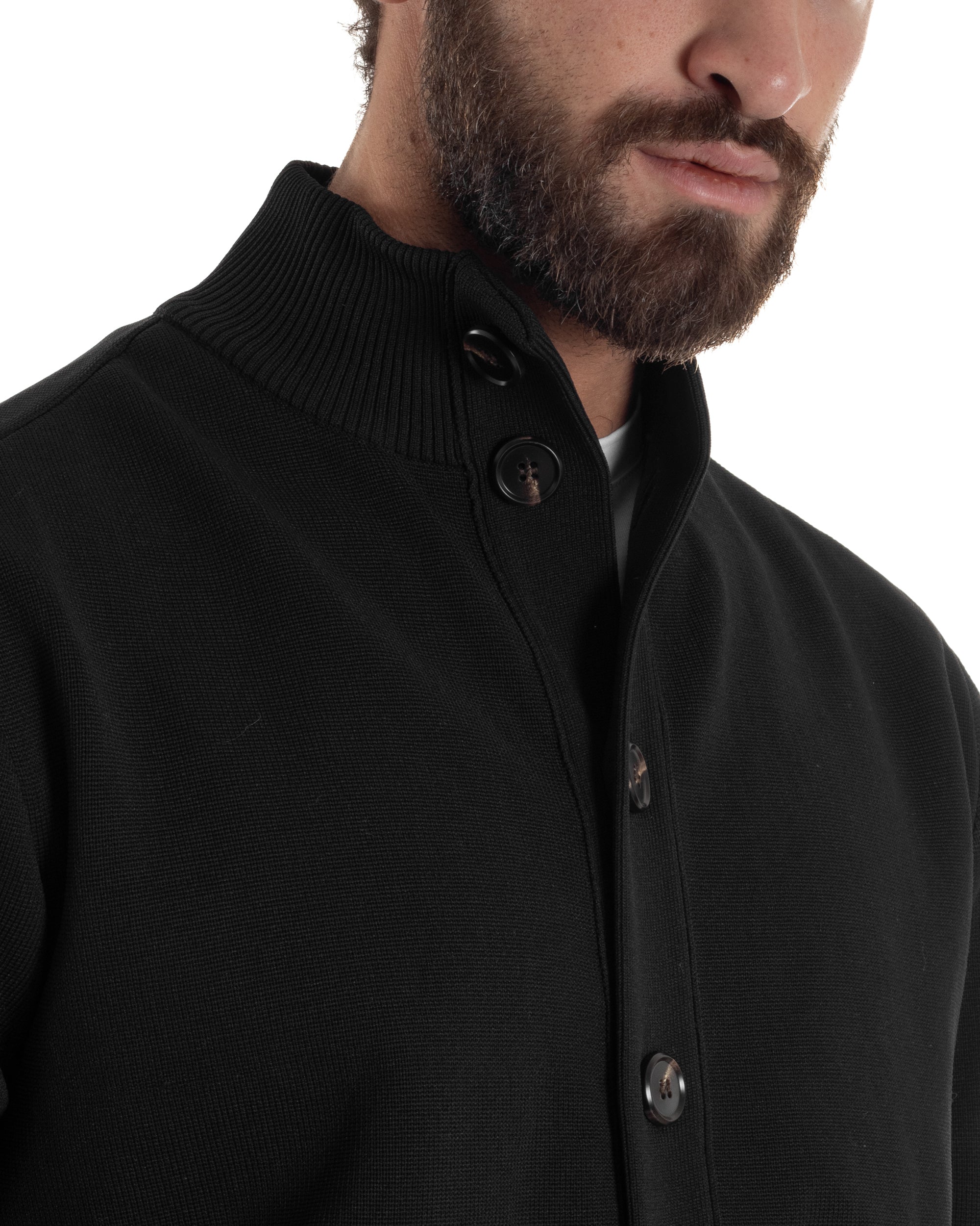 Cardigan Uomo Maglia Con Collo Bottoni Giacca Nero Over-D OE1F2W5M91