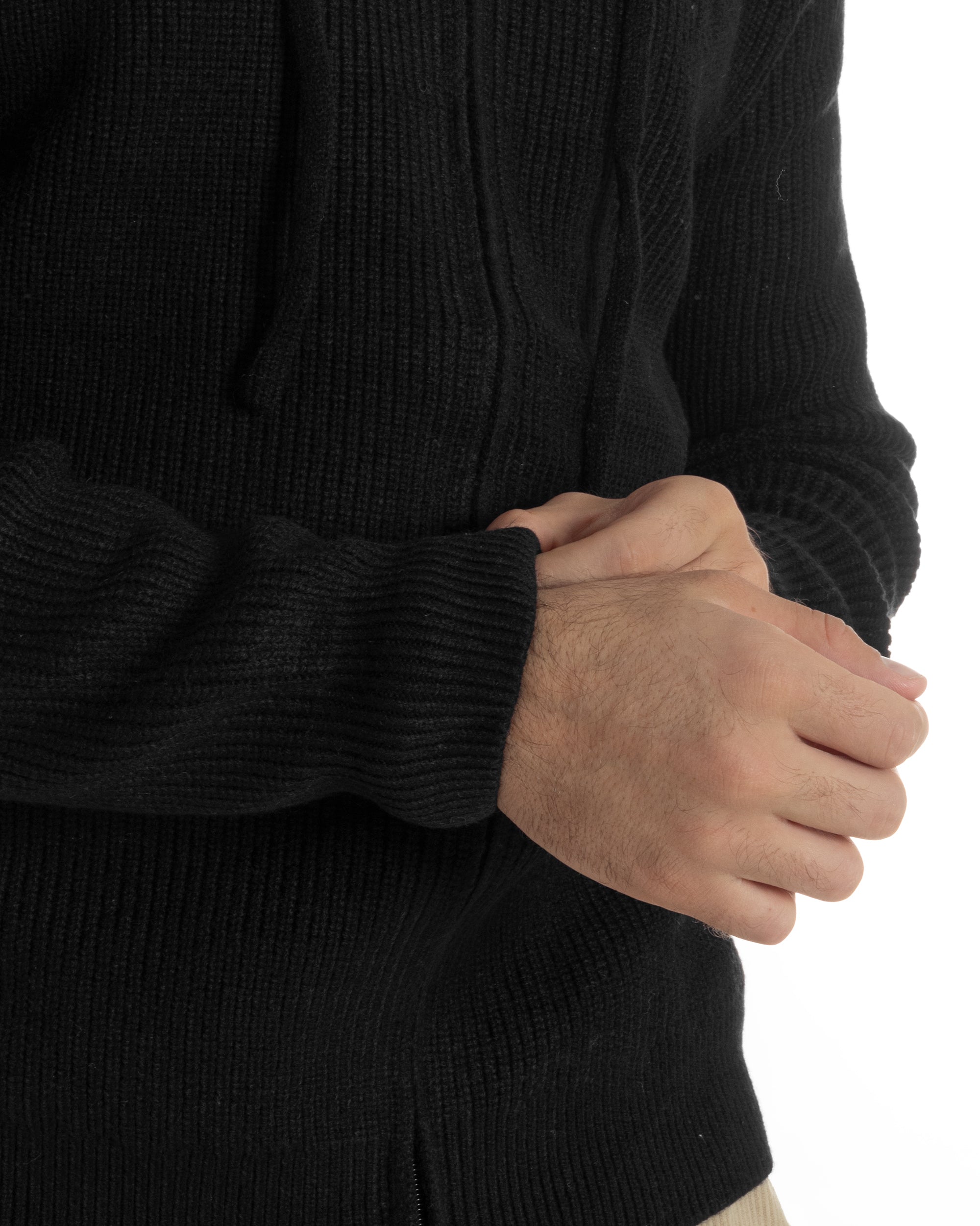 Cardigan Uomo Giacca Maniche Raglan Maglia Con Cappuccio Zip Nero M3072A