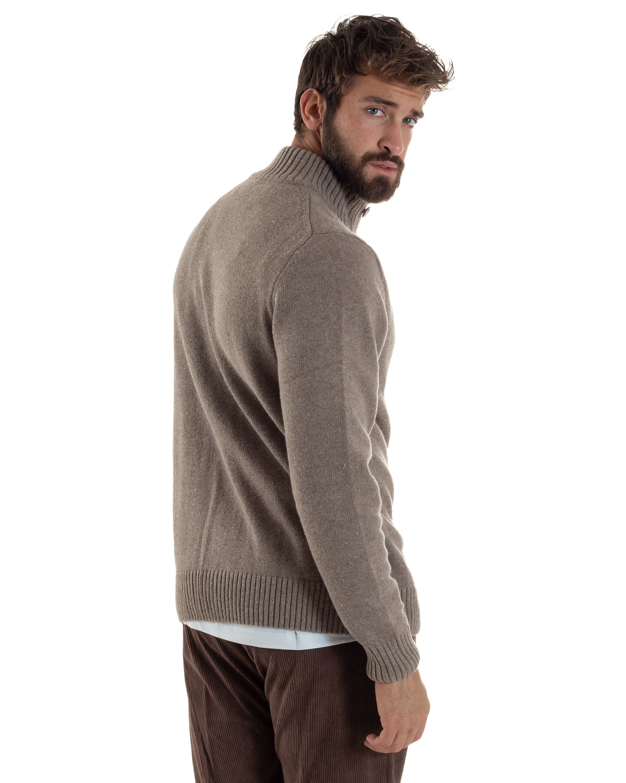 Cardigan Uomo Lana Giacca Comoda Calda Maglioncino Con Collo Bottoni Beige M3074A