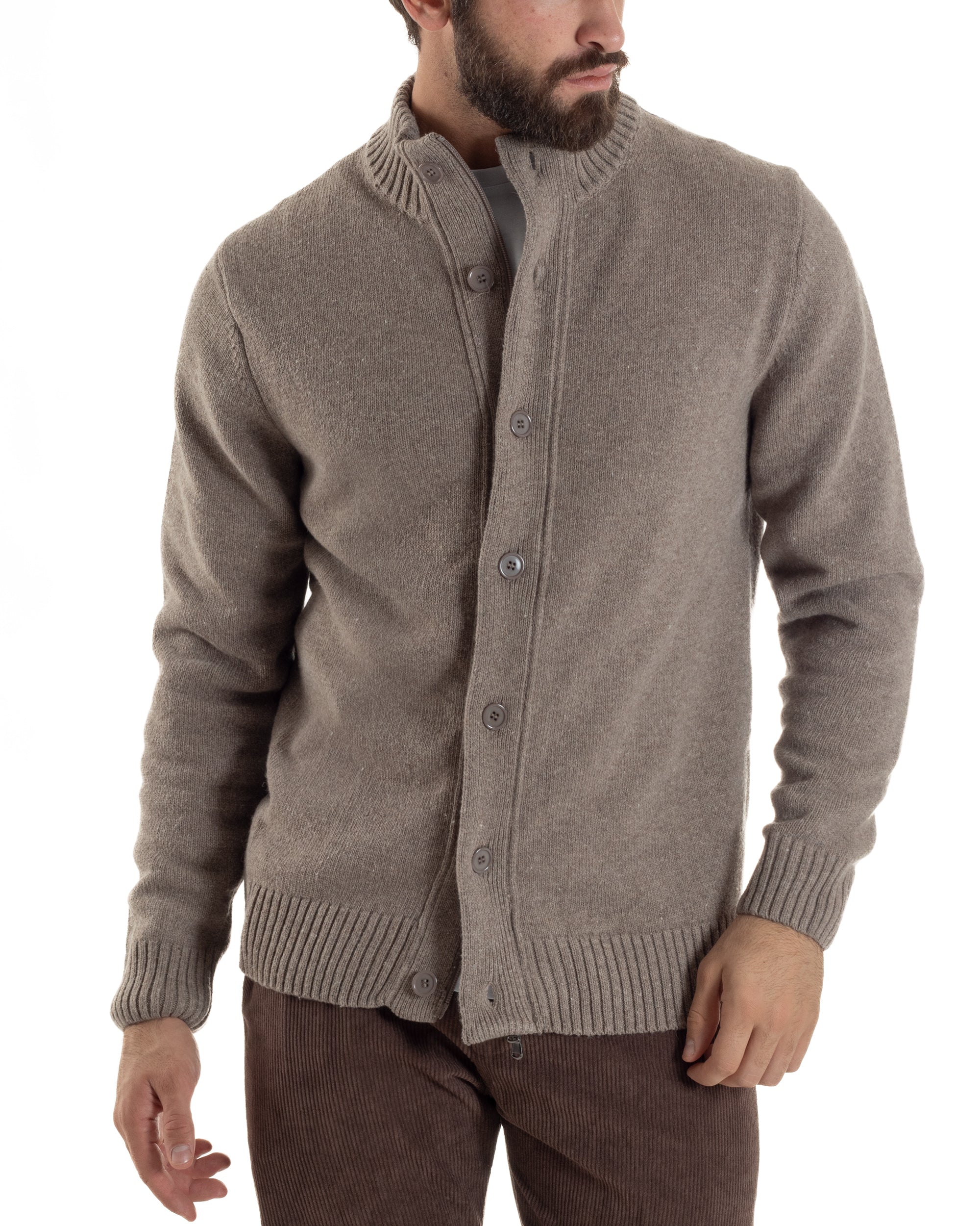 Cardigan Uomo Lana Giacca Comoda Calda Maglioncino Con Collo Bottoni Beige M3074A