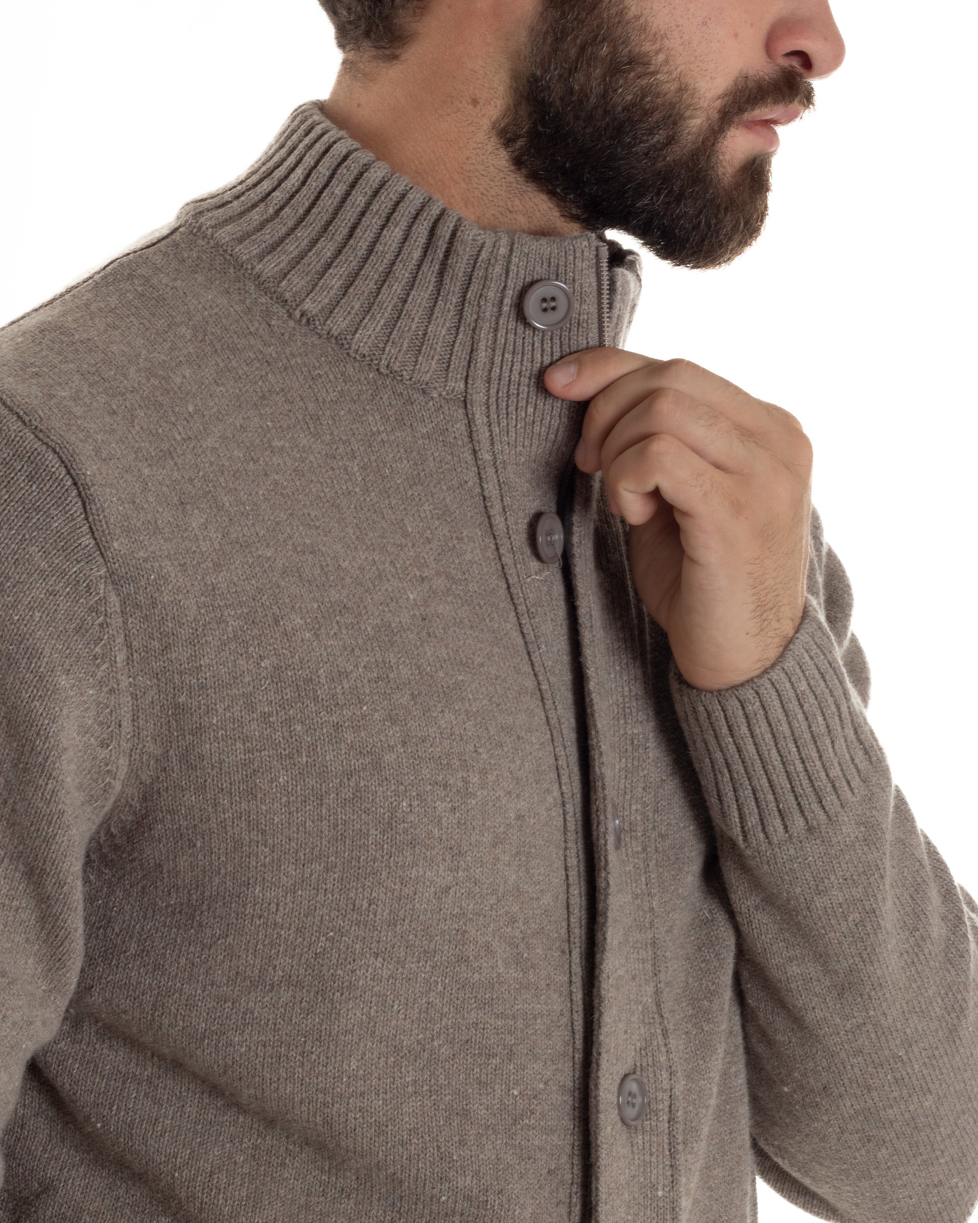 Cardigan Uomo Lana Giacca Comoda Calda Maglioncino Con Collo Bottoni Beige M3074A