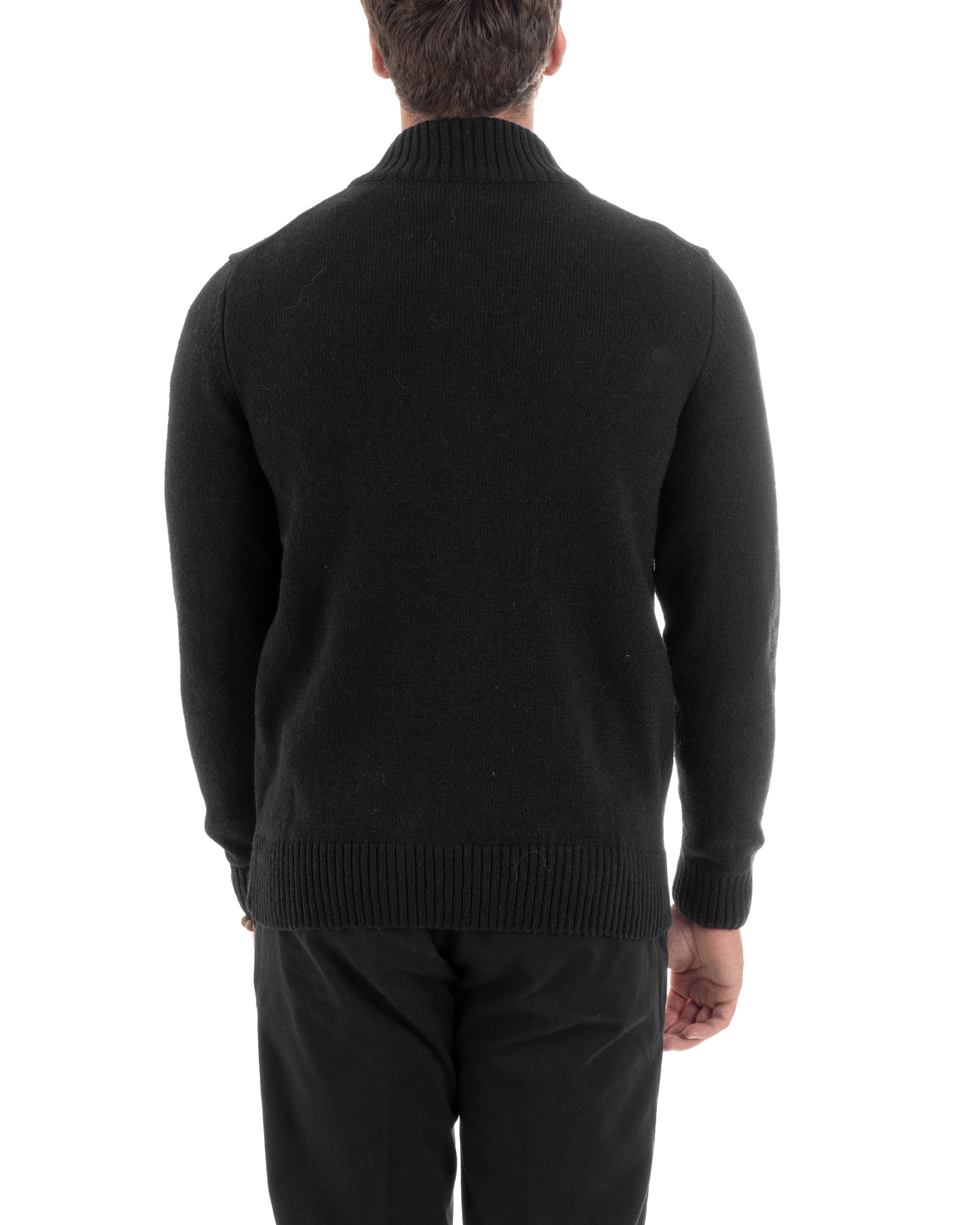 Cardigan Uomo Lana Giacca Comoda Calda Maglioncino Con Collo Bottoni Nero M3075A