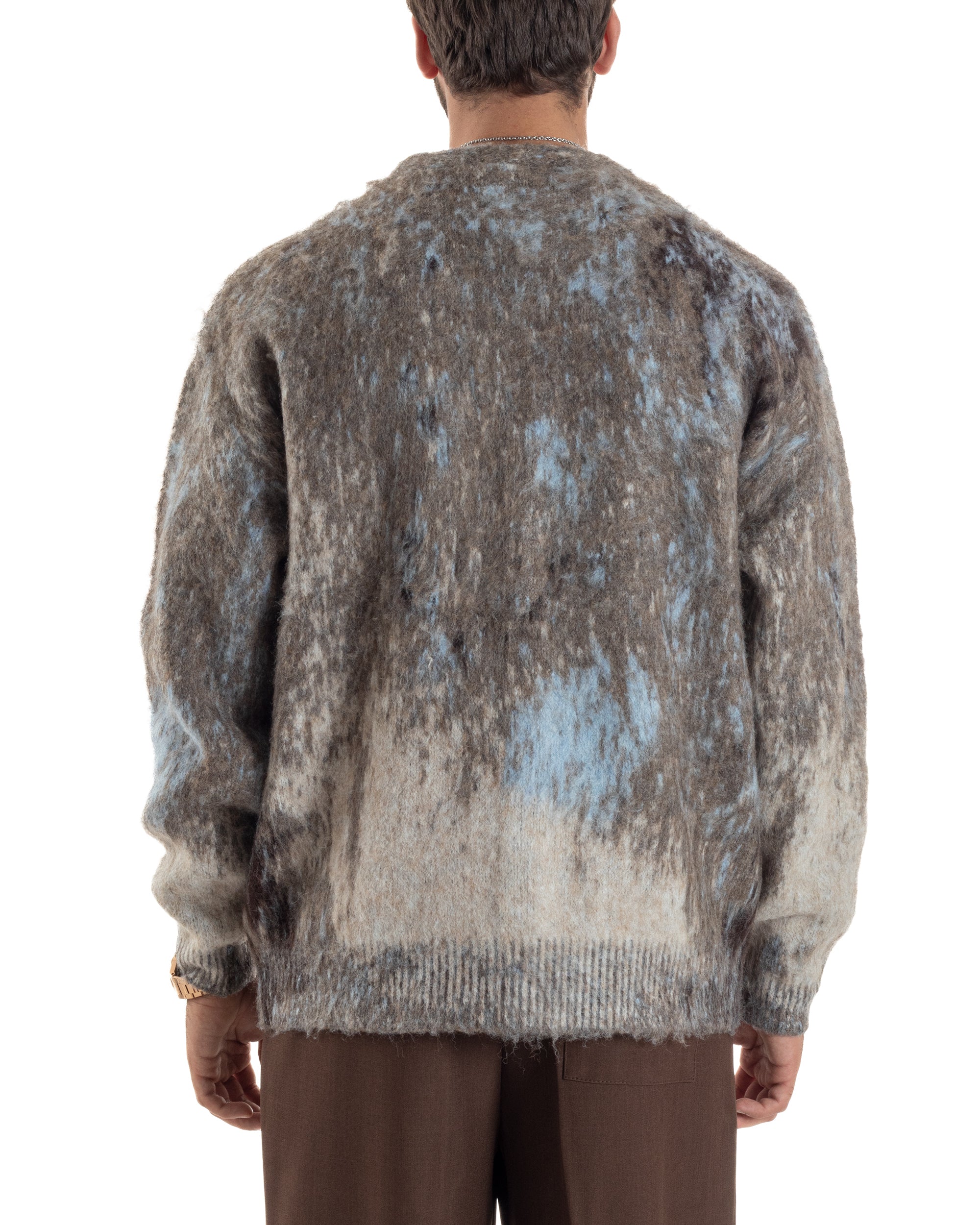 Cardigan Uomo Maglia Mohair Morbida Spalle Scese Fantasia Sfumata Multicolore Marrone M3081A