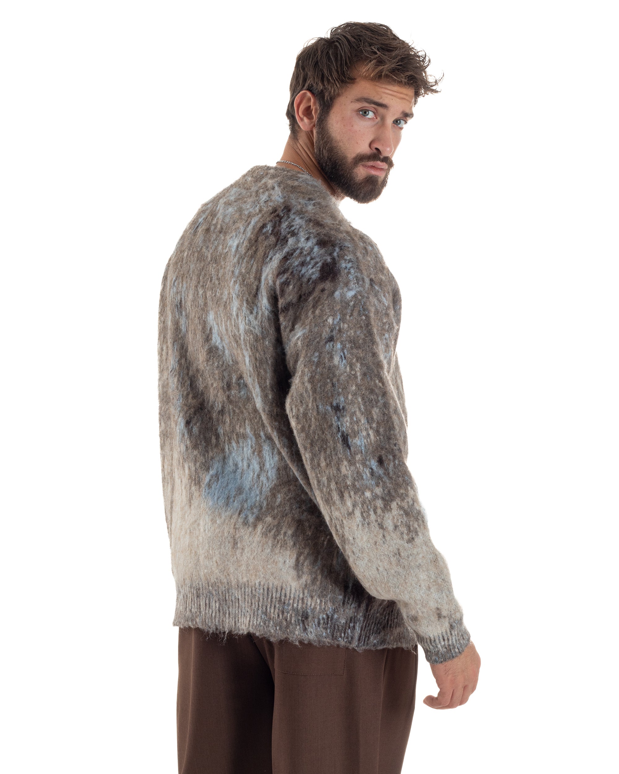 Cardigan Uomo Maglia Mohair Morbida Spalle Scese Fantasia Sfumata Multicolore Marrone M3081A