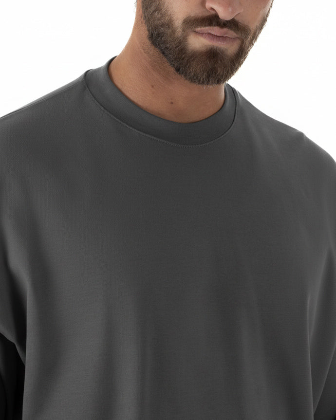 Vista completa t-shirt long sleeve uomo piombo oversize 100% cotone made in Italy