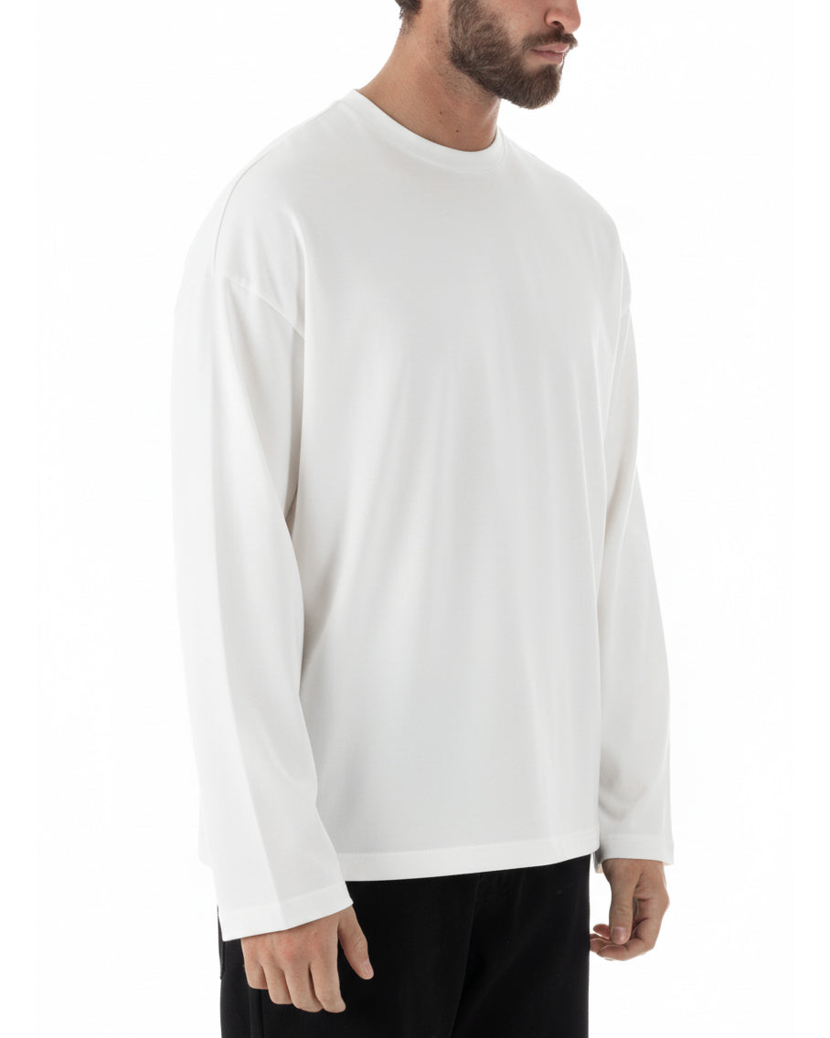 Vista completa t-shirt long sleeve uomo bianco oversize 100% cotone made in Italy