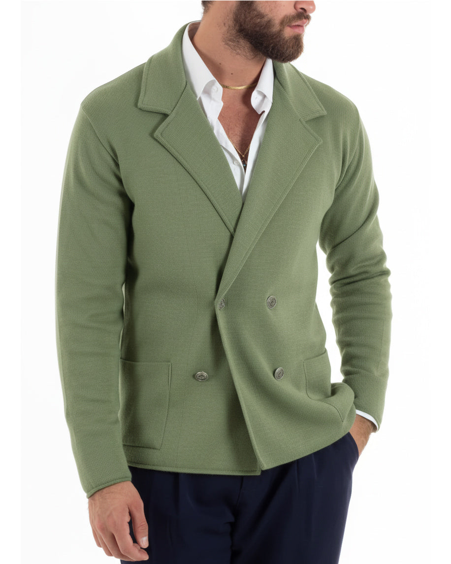Cardigan uomo verde pesto doppiopetto 4 bottoni metallo maglia links regular fit