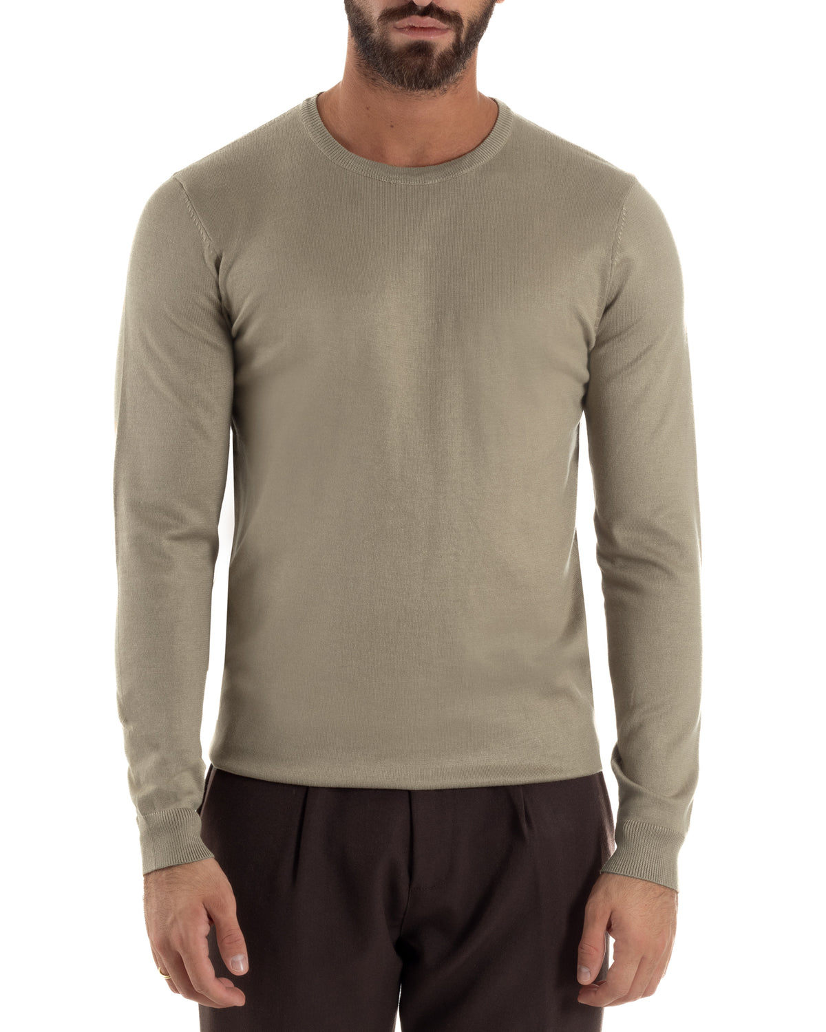 Maglioncino uomo girocollo maglia rasata basic tortora M3100A