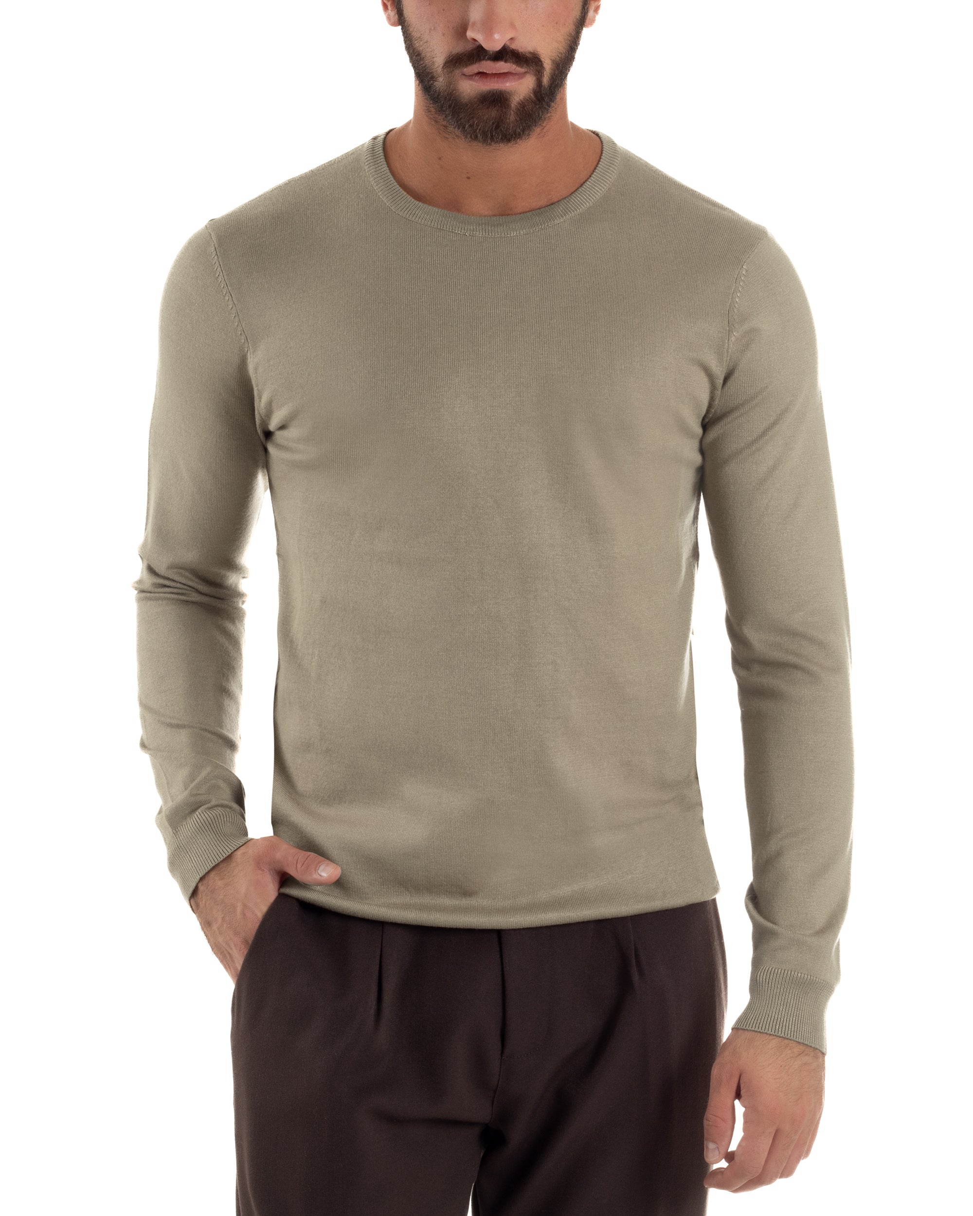Maglioncino uomo girocollo maglia rasata basic tortora M3100A