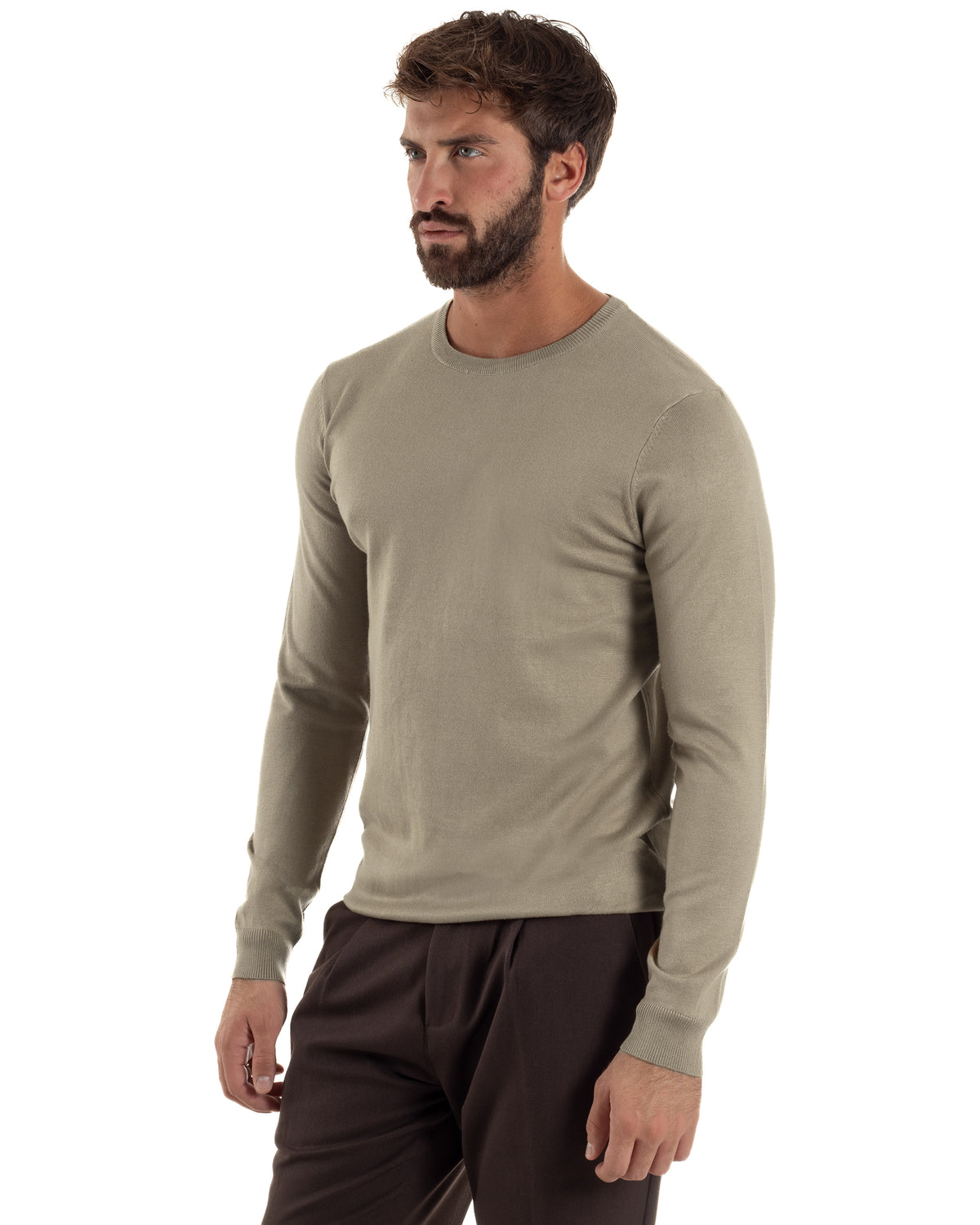 Maglioncino uomo girocollo maglia rasata basic tortora M3100A