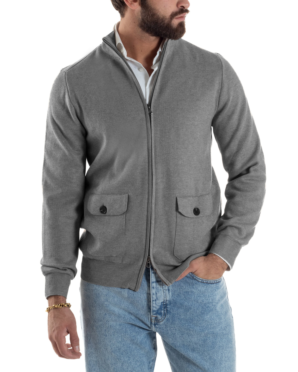 Cardigan uomo giacca comoda calda maglioncino con collo zip grigio GIOSAL-M3104A