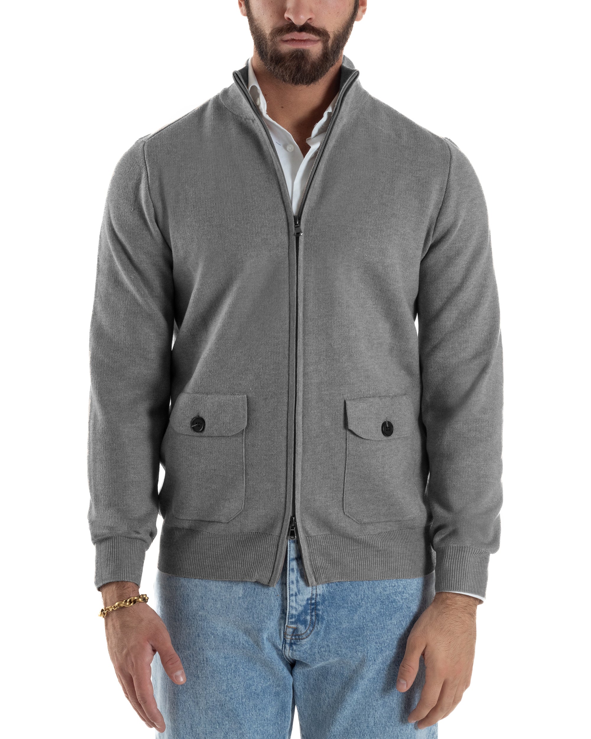 Cardigan uomo giacca comoda calda maglioncino con collo zip grigio GIOSAL-M3104A