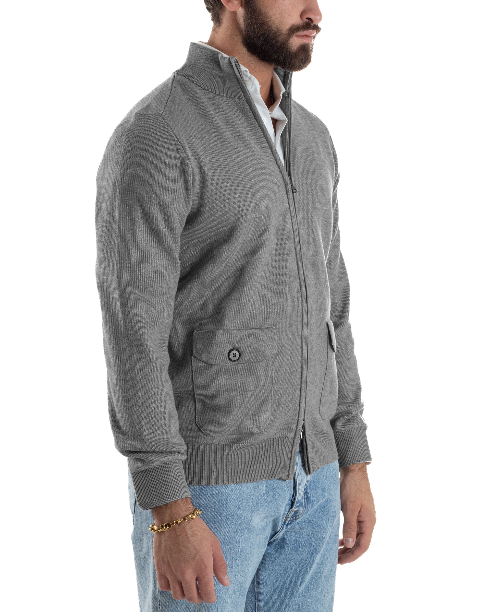 Cardigan uomo giacca comoda calda maglioncino con collo zip grigio GIOSAL-M3104A