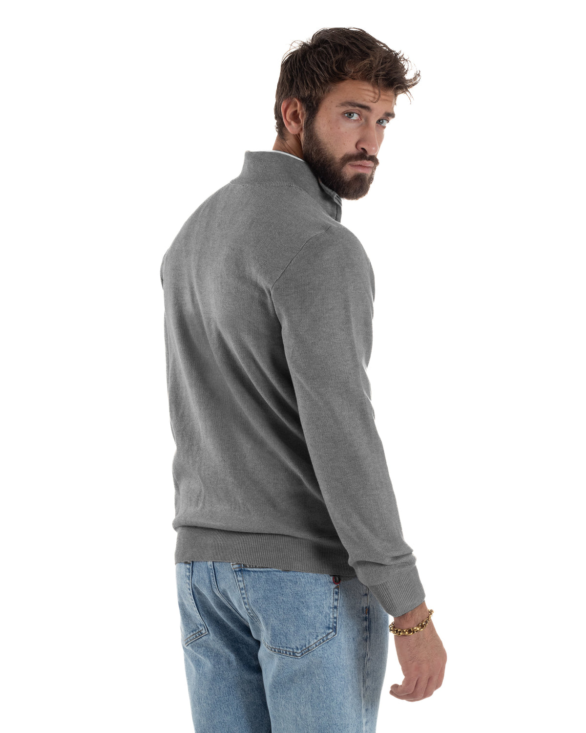 Cardigan uomo giacca comoda calda maglioncino con collo zip grigio GIOSAL-M3104A