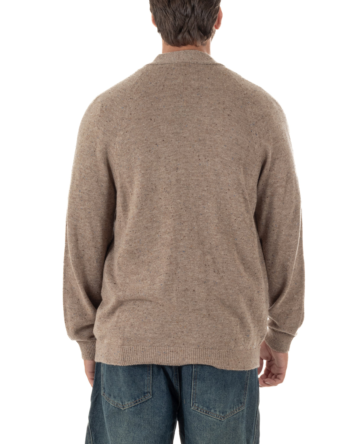Cardigan uomo filo scollo v maglia giacca bottoni beige BlackSunday-M3106A