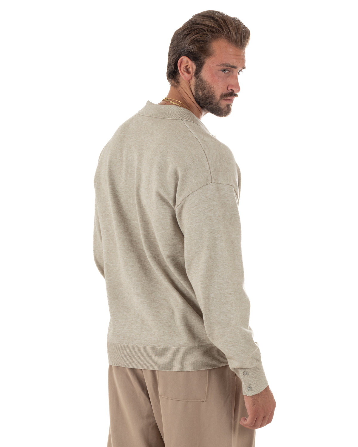 Cardigan uomo con bottoni maglione con colletto polo beige GIOSAL-M3108A