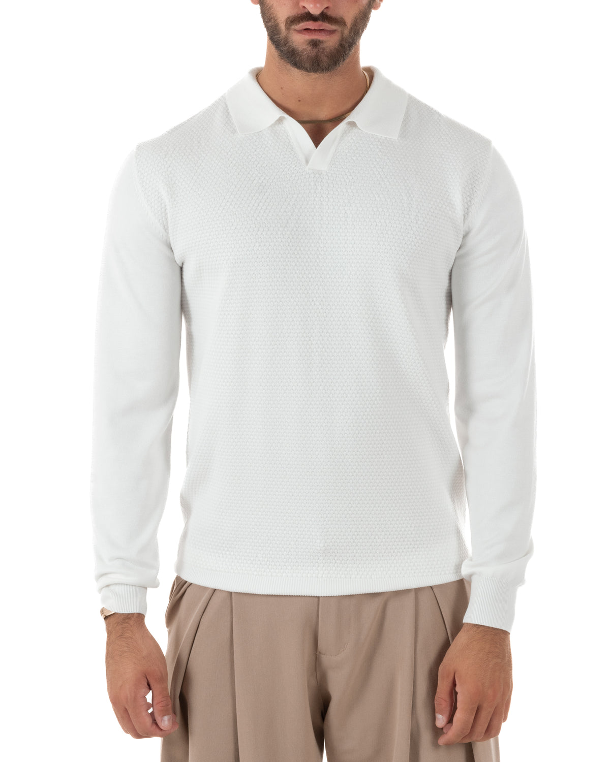 Maglia uomo GIOSAL bianco con scollo a V e colletto polo