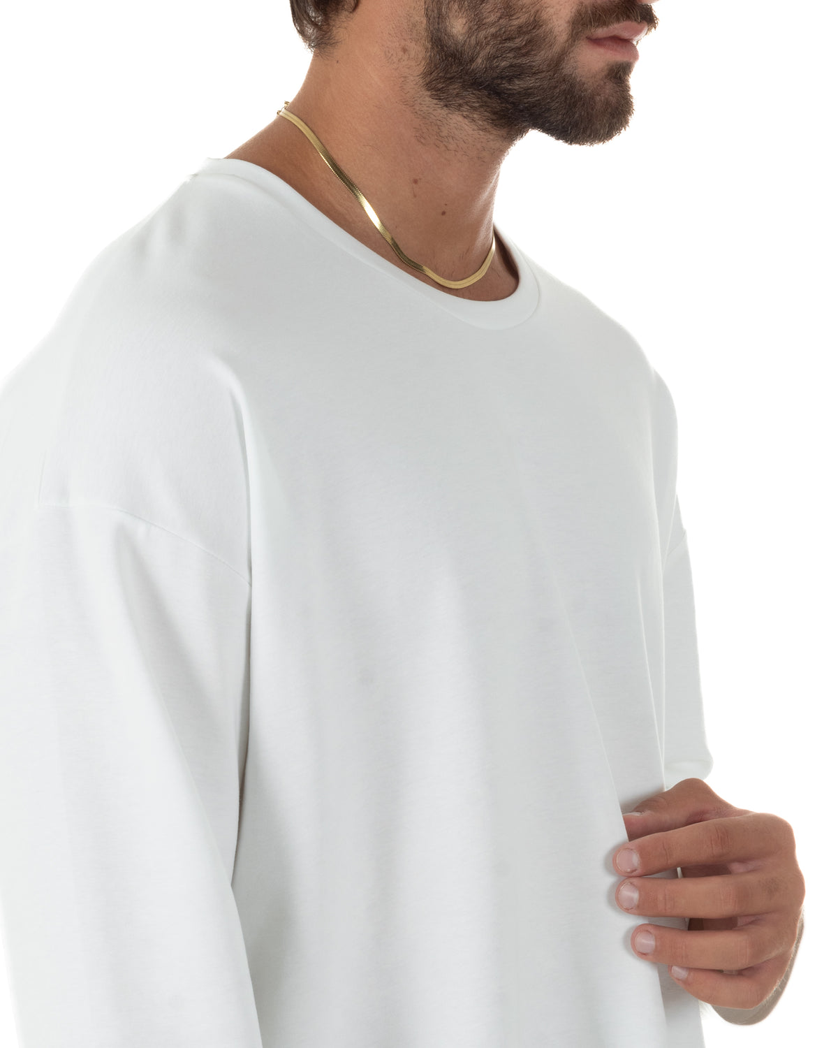 Maglia uomo girocollo t-shirt oversize long sleeve bianco GIOSAL-M3116A