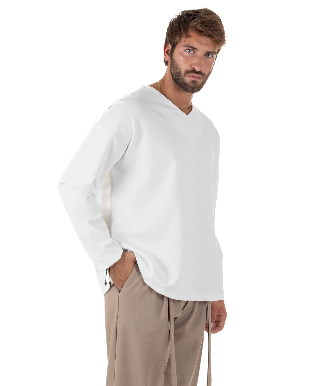 T-shirt long sleeve GIOSAL bianca dalla vestibilità ampia