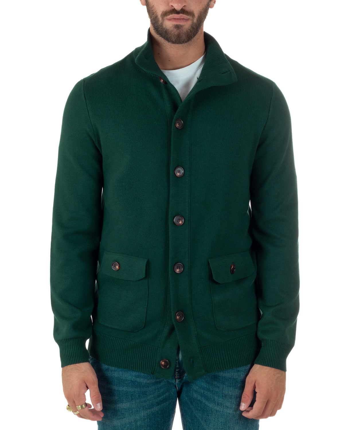 Cardigan uomo maglia con collo bottoni giacca petrolio GIOSAL-M3121A