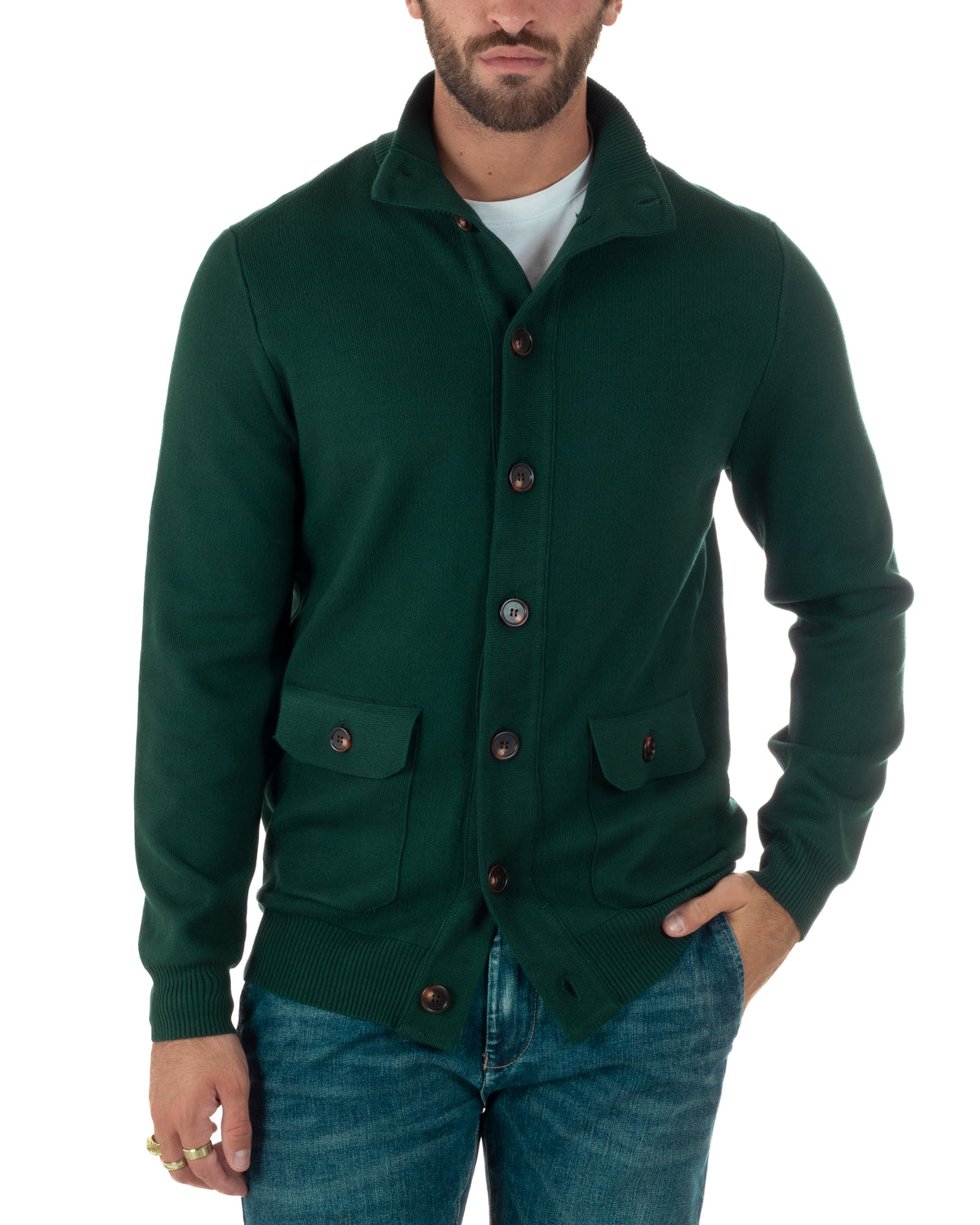 Cardigan uomo maglia con collo bottoni giacca petrolio GIOSAL-M3121A