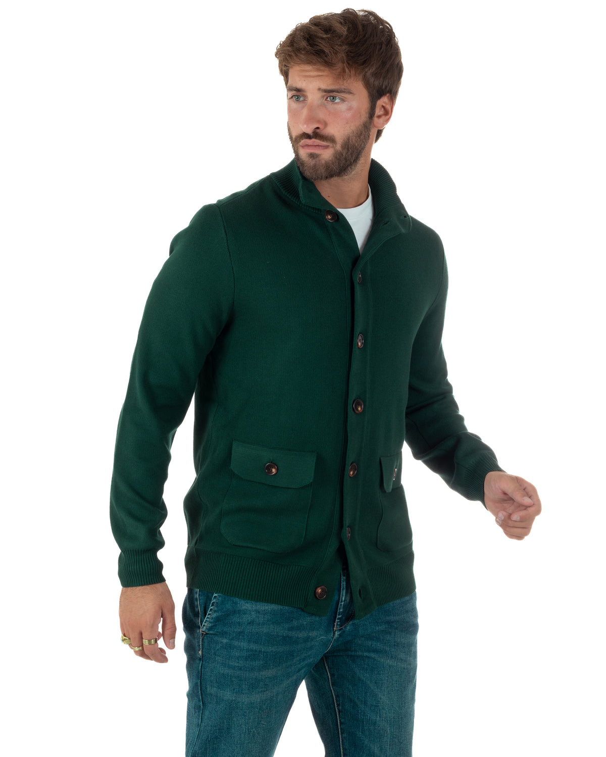 Cardigan uomo maglia con collo bottoni giacca petrolio GIOSAL-M3121A