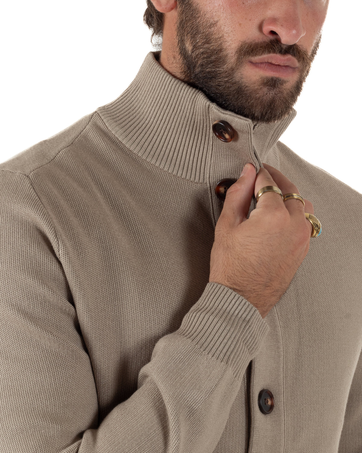 Cardigan uomo maglia con collo bottoni giacca beige GIOSAL-M3122A