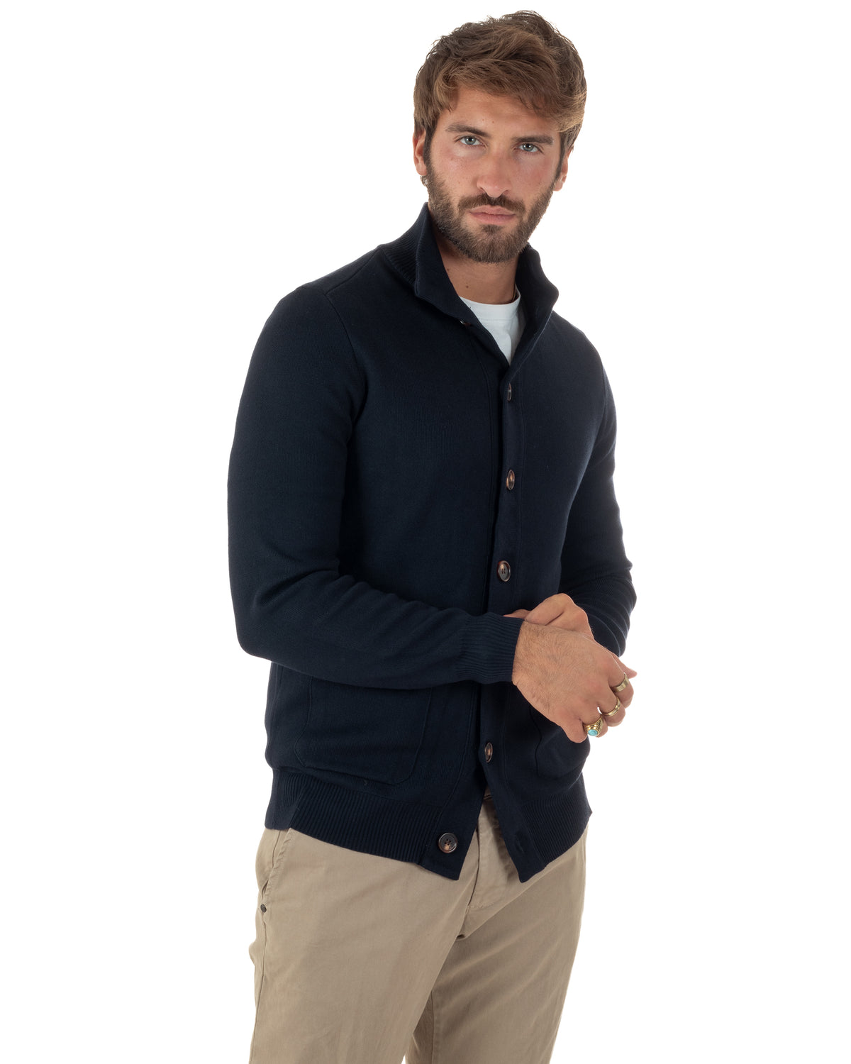 Cardigan uomo maglia con collo bottoni giacca blu GIOSAL-M3123A