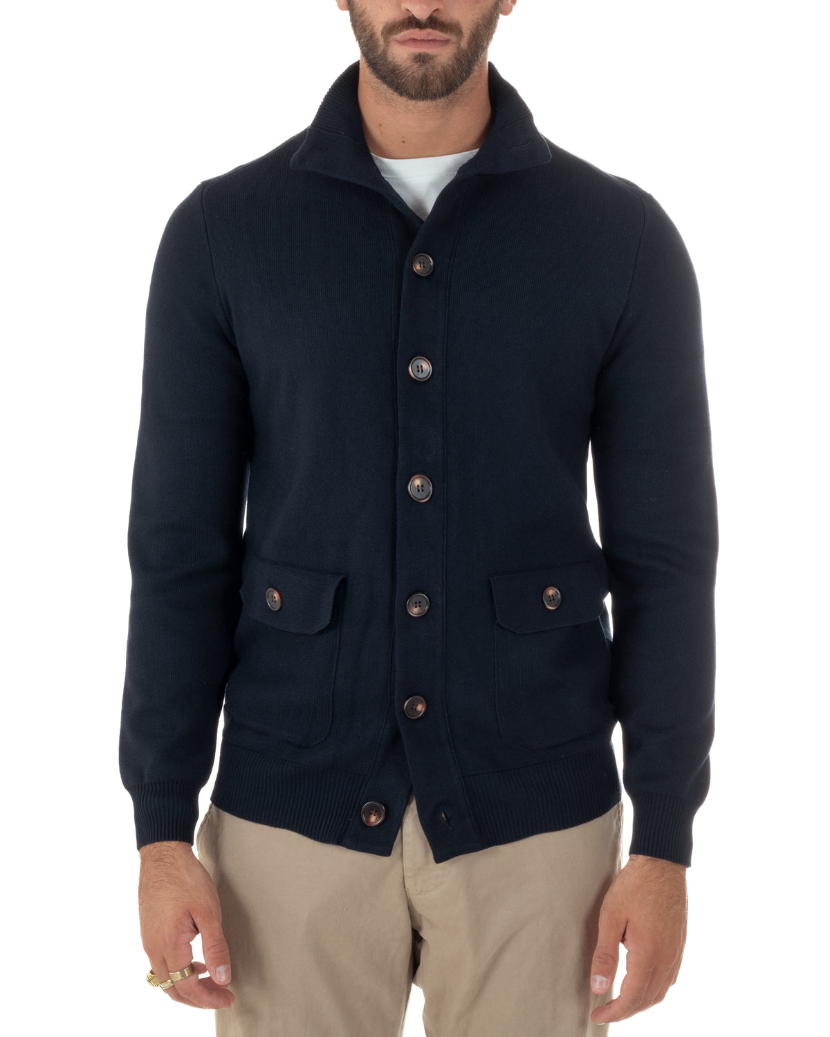 Cardigan uomo maglia con collo bottoni giacca blu GIOSAL-M3123A